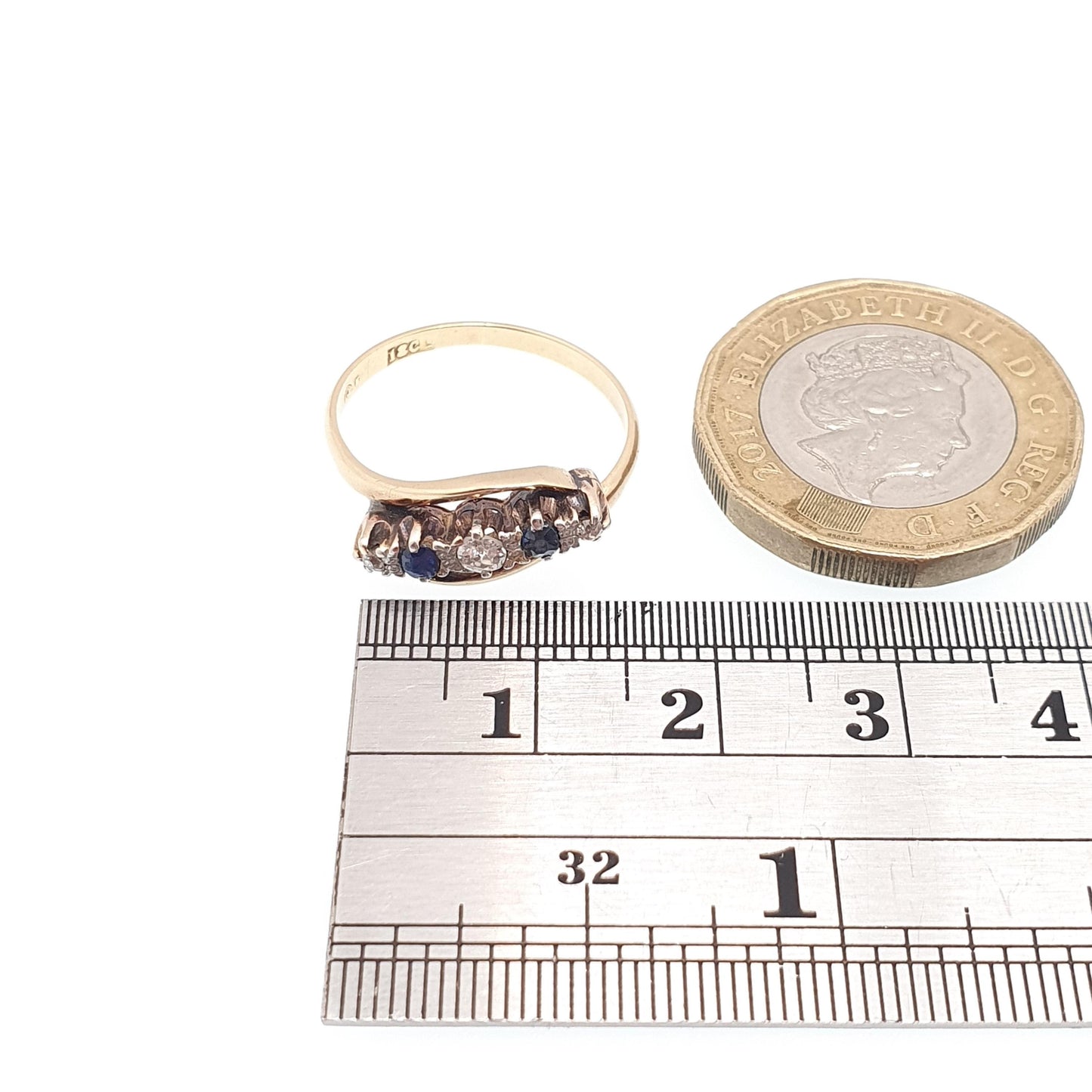 Antique 18ct Gold Sapphire & Diamond Ring Solid 18k 750 Oval Round Cut Natural Gemstones Vintage Jewelry Jewellery