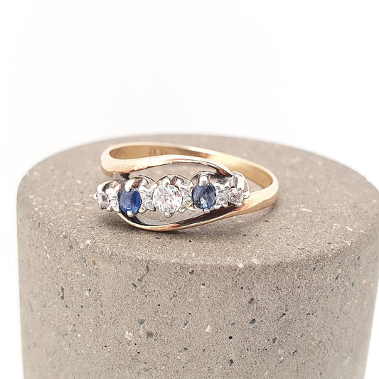 Antique 18ct Gold Sapphire & Diamond Ring Solid 18k 750 Oval Round Cut Natural Gemstones Vintage Jewelry Jewellery