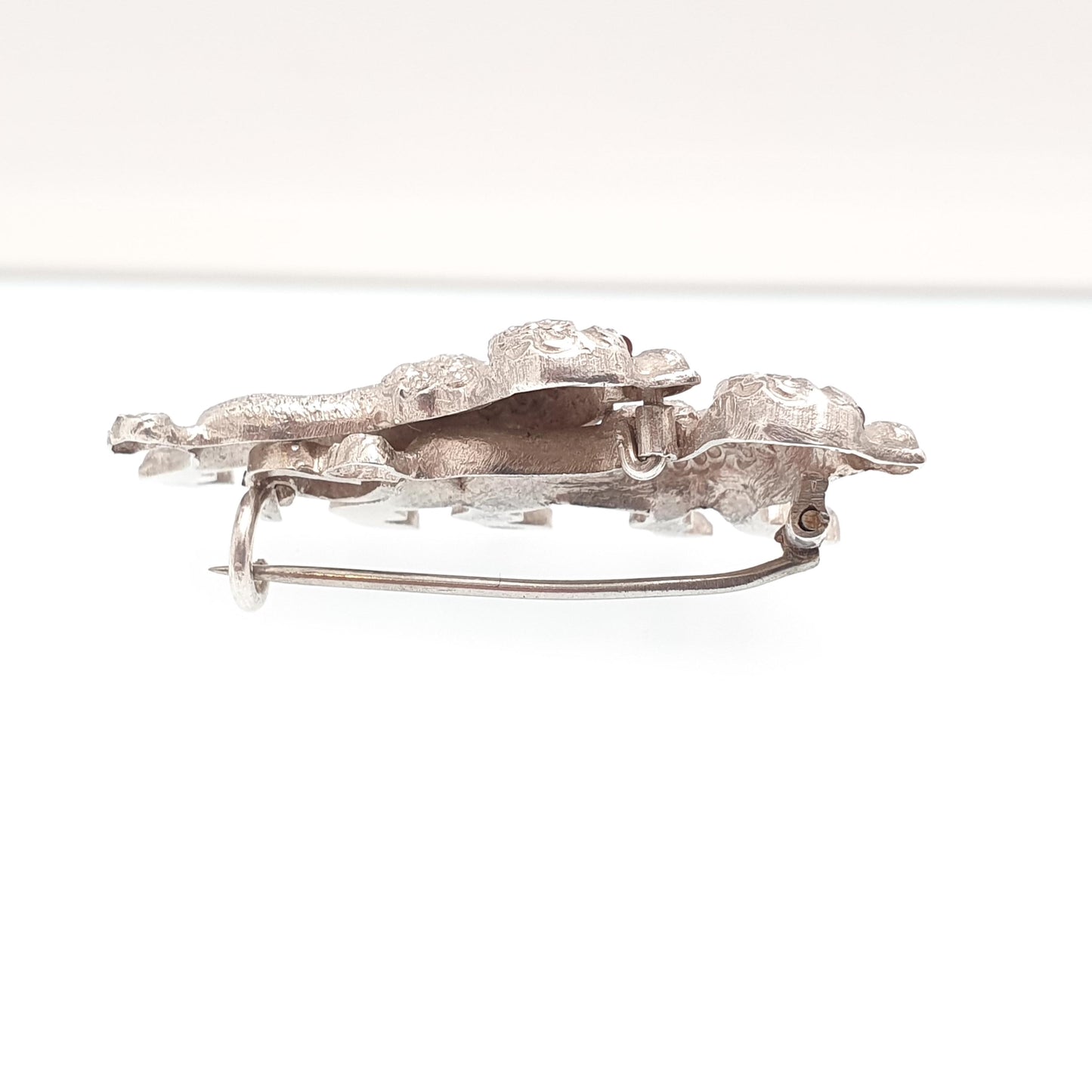 Antique Solid Silver Poodle Dog Brooch Pin Victorian Pair of Dogs Ruby Paste Eyes Animal Canine Vintage Jewellery Jewelry