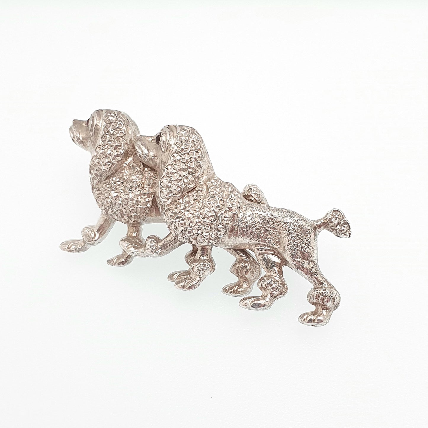 Antique Solid Silver Poodle Dog Brooch Pin Victorian Pair of Dogs Ruby Paste Eyes Animal Canine Vintage Jewellery Jewelry