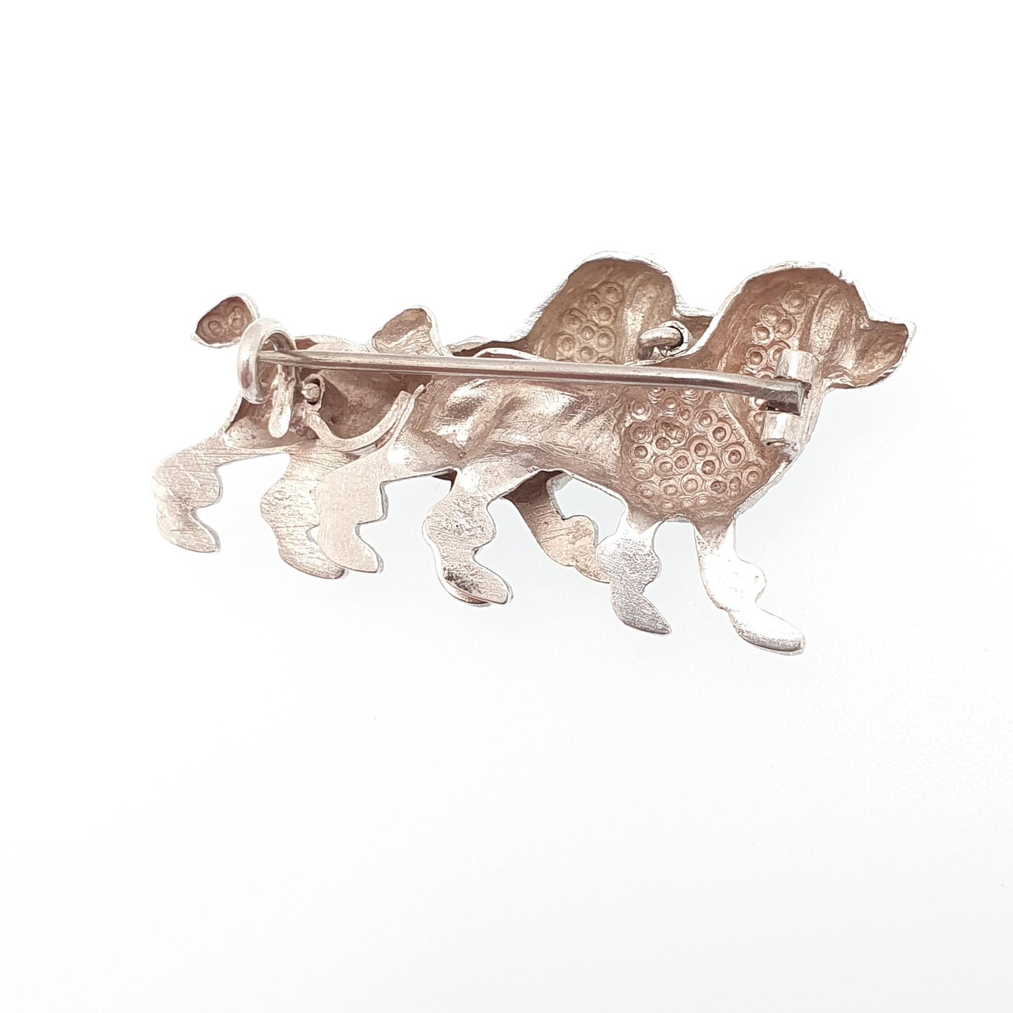 Antique Solid Silver Poodle Dog Brooch Pin Victorian Pair of Dogs Ruby Paste Eyes Animal Canine Vintage Jewellery Jewelry