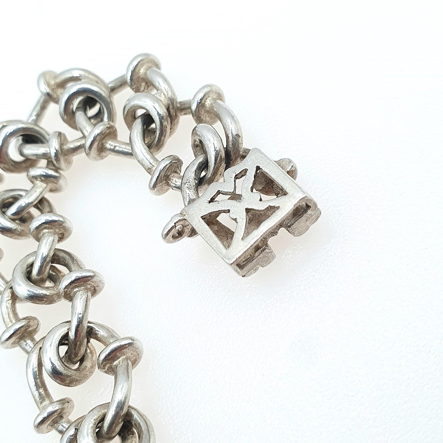 Vintage Solid Silver Bard Wire Style Knot Link Chain Bracelet Beaded Curb 22.21g 19cm Unisex Mens Womens Thick Big Chunky Jewellery