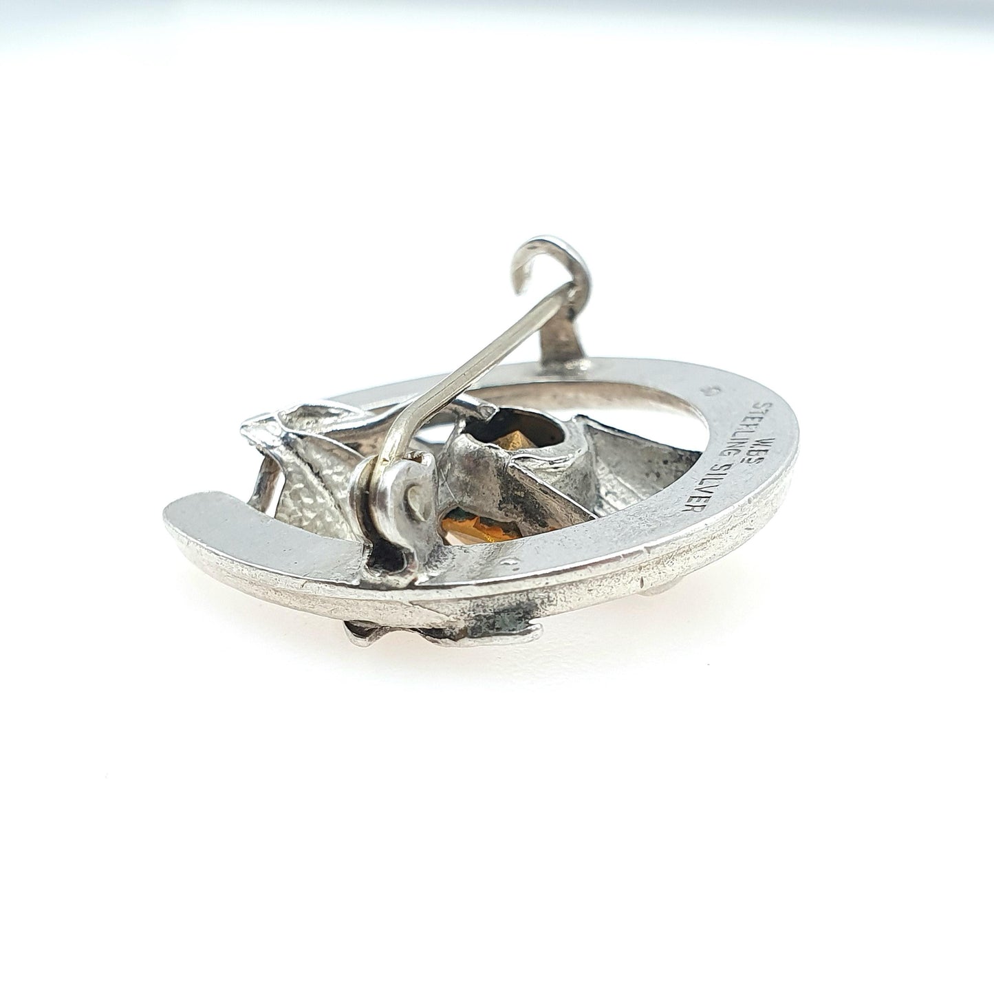 Antique Sterling Silver Citrine Paste Thistle Horseshoe Brooch Scottish Flower Good Luck Lucky Vintage Jewelry Jewellery