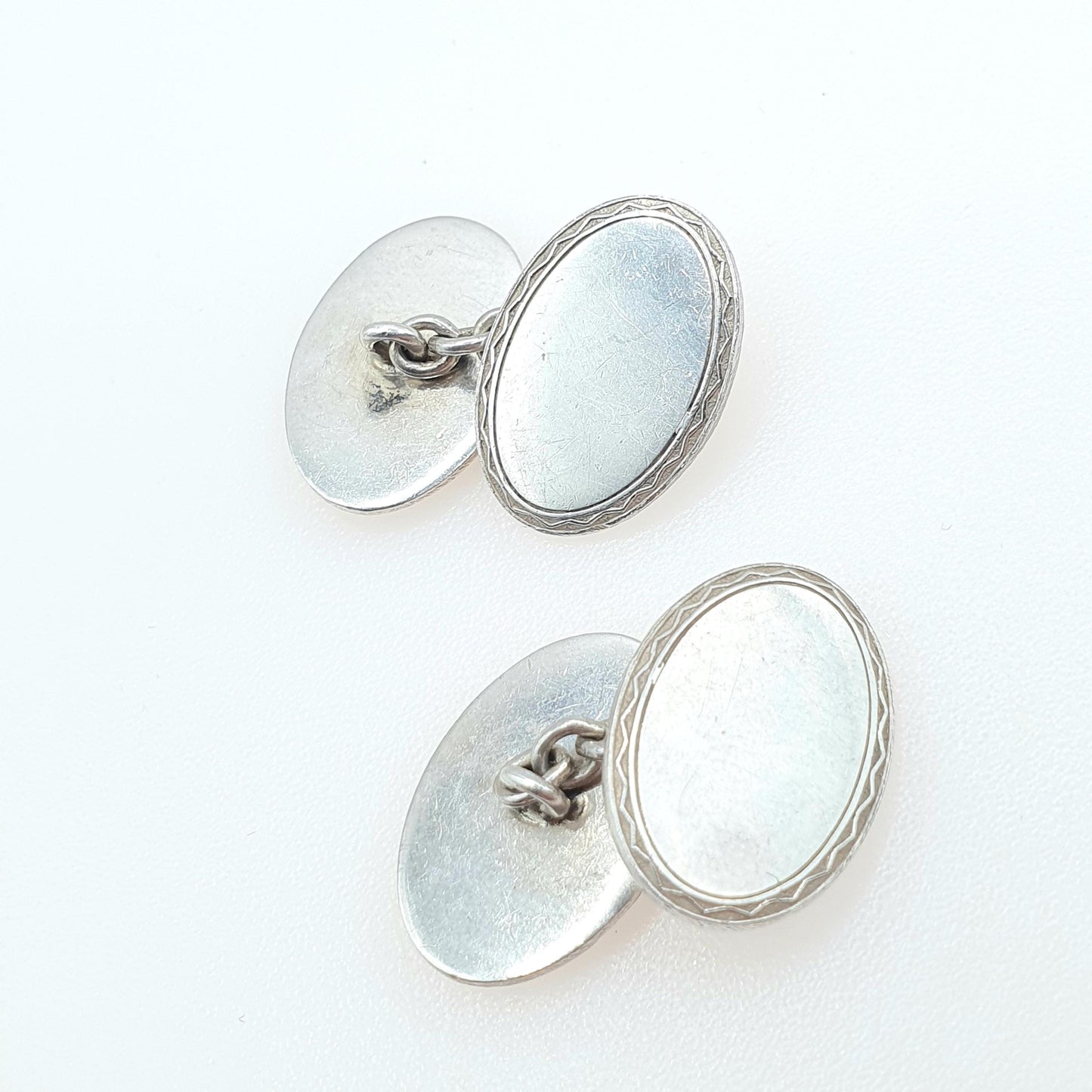 Old Vintage Solid Silver Stag Cuff Links Cufflinks Oval Chain Deer Animal Hunting Unisex Gent Mens Jewelry Jewellery