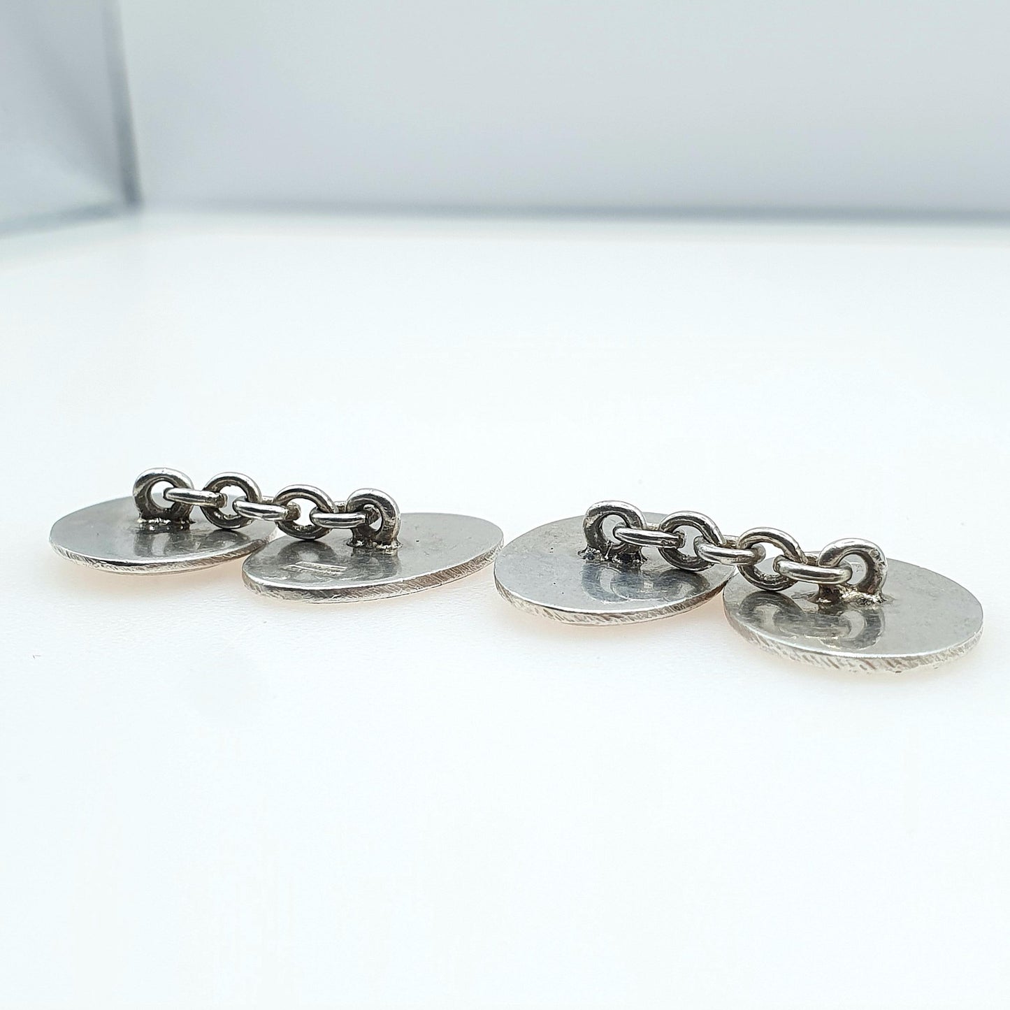 Old Vintage Solid Silver Stag Cuff Links Cufflinks Oval Chain Deer Animal Hunting Unisex Gent Mens Jewelry Jewellery