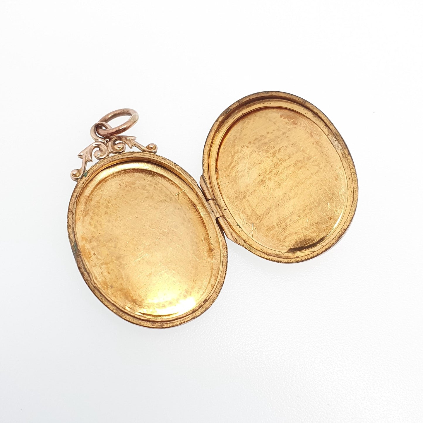 Antique 9ct Rose Gold Locket Large Oval Solid 9k 9kt Back and Front Chequered Engraved Pendant Necklace Jewelry Womens Jewellery