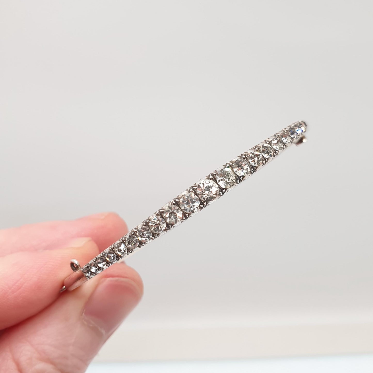 Antique Victorian Solid Silver Diamond Paste Bangle Bracelet Genuine 1800s Foiled Pastes Rare Unique Handmade Jewelry Jewellery