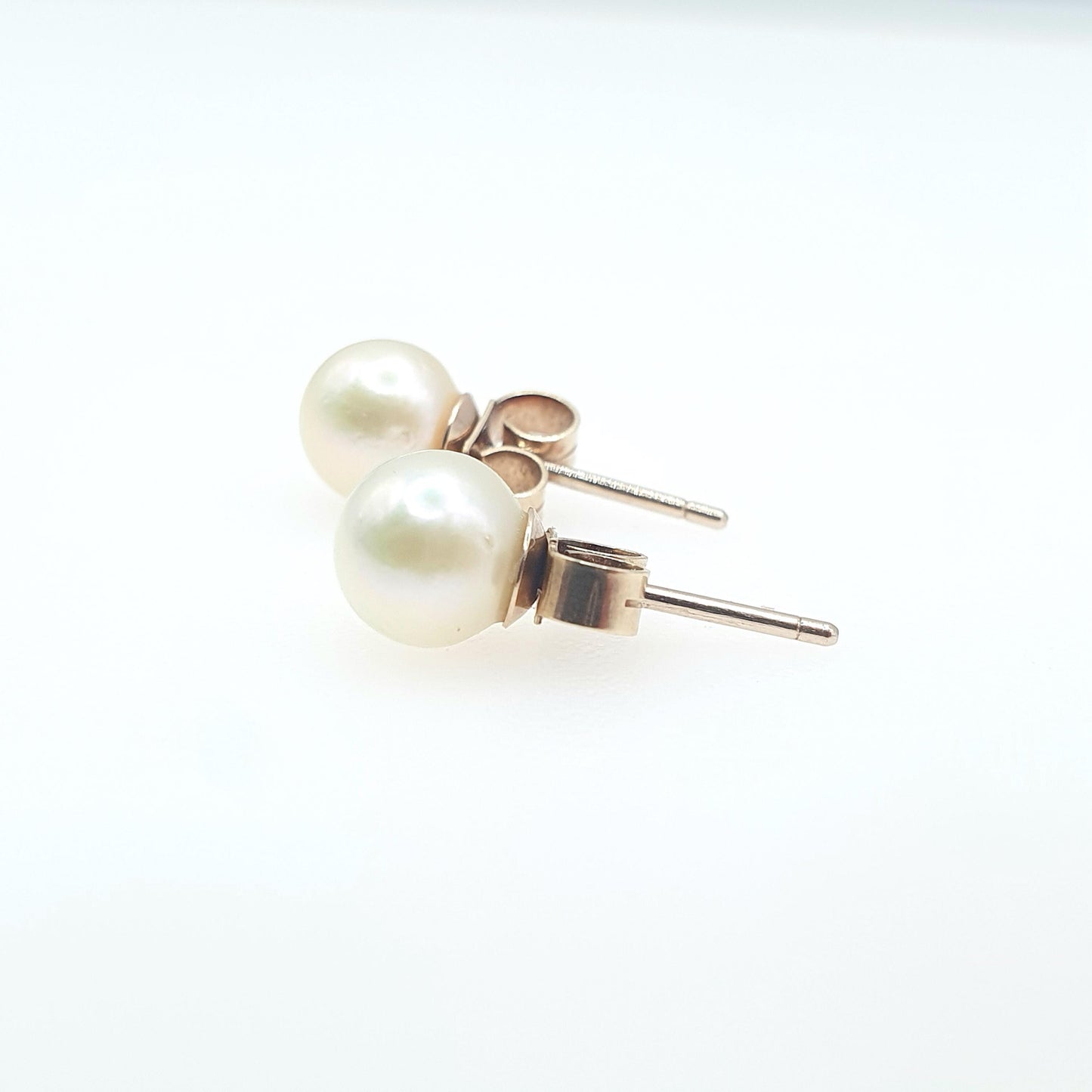 Vintage 9ct Gold Cultured Pearl Earrings Stud Solitaire Single White Womens Ladies Jewelry Jewellery Bead Ball Retro 9kt