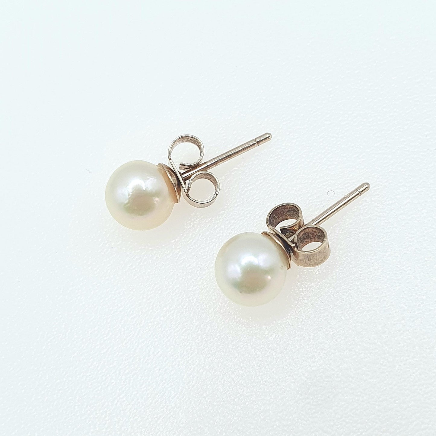 Vintage 9ct Gold Cultured Pearl Earrings Stud Solitaire Single White Womens Ladies Jewelry Jewellery Bead Ball Retro 9kt
