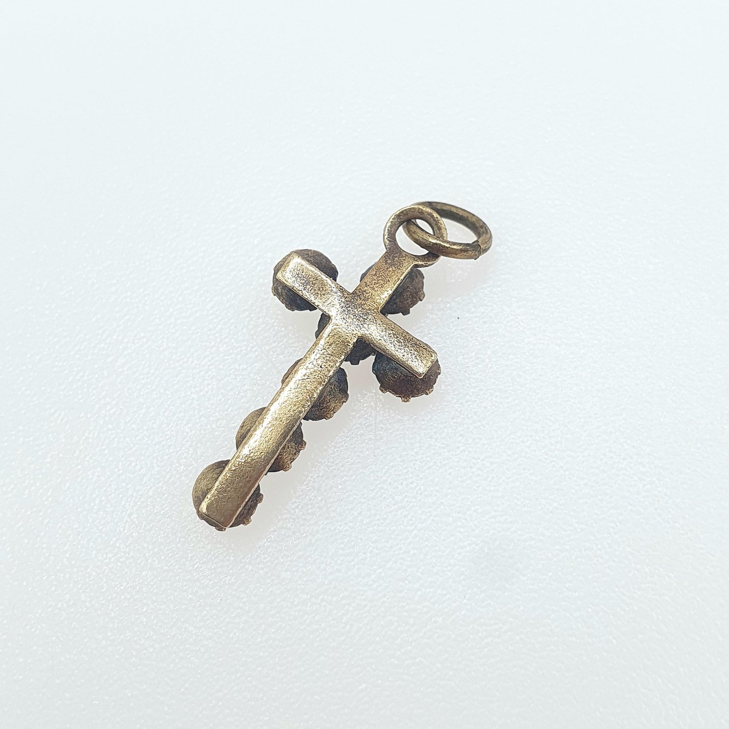 Antique Victorian Diamond Paste Cross Crucifix Charm Pendant Necklace Gold Tone Base Metal Christian Catholic Jewellery Jewelry