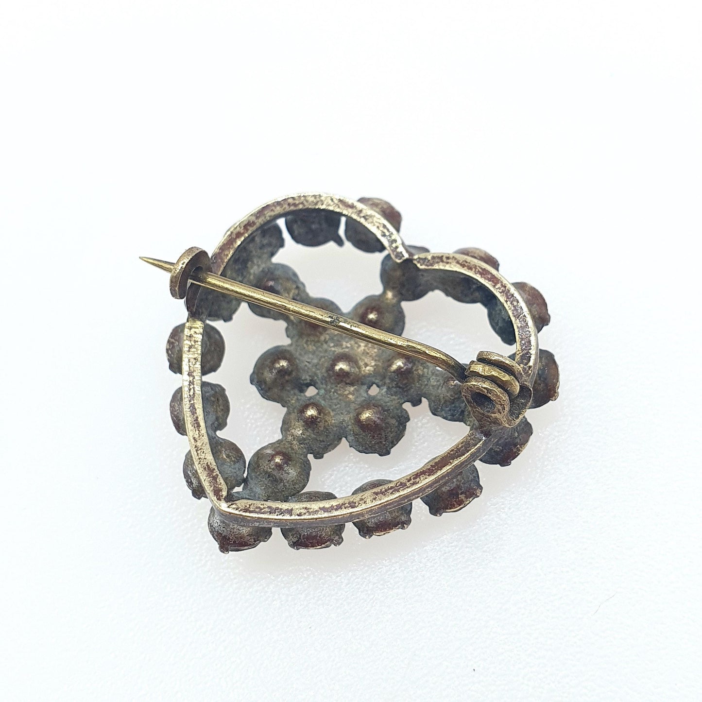 Antique Victorian Diamond Paste Heart Brooch Pin Gold Tone Base Metal Gift Love Womens Mens Unisex Jewellery Jewelry