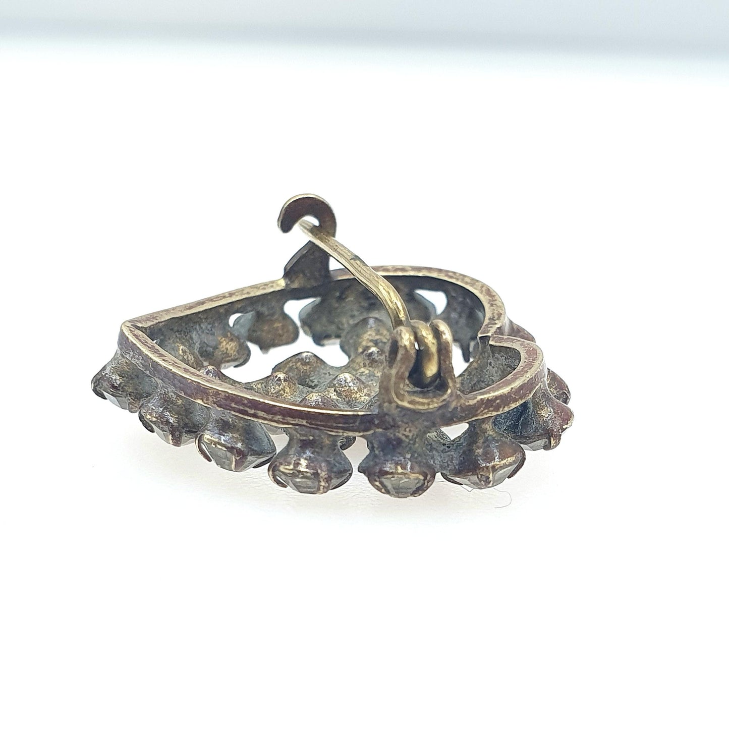 Antique Victorian Diamond Paste Heart Brooch Pin Gold Tone Base Metal Gift Love Womens Mens Unisex Jewellery Jewelry