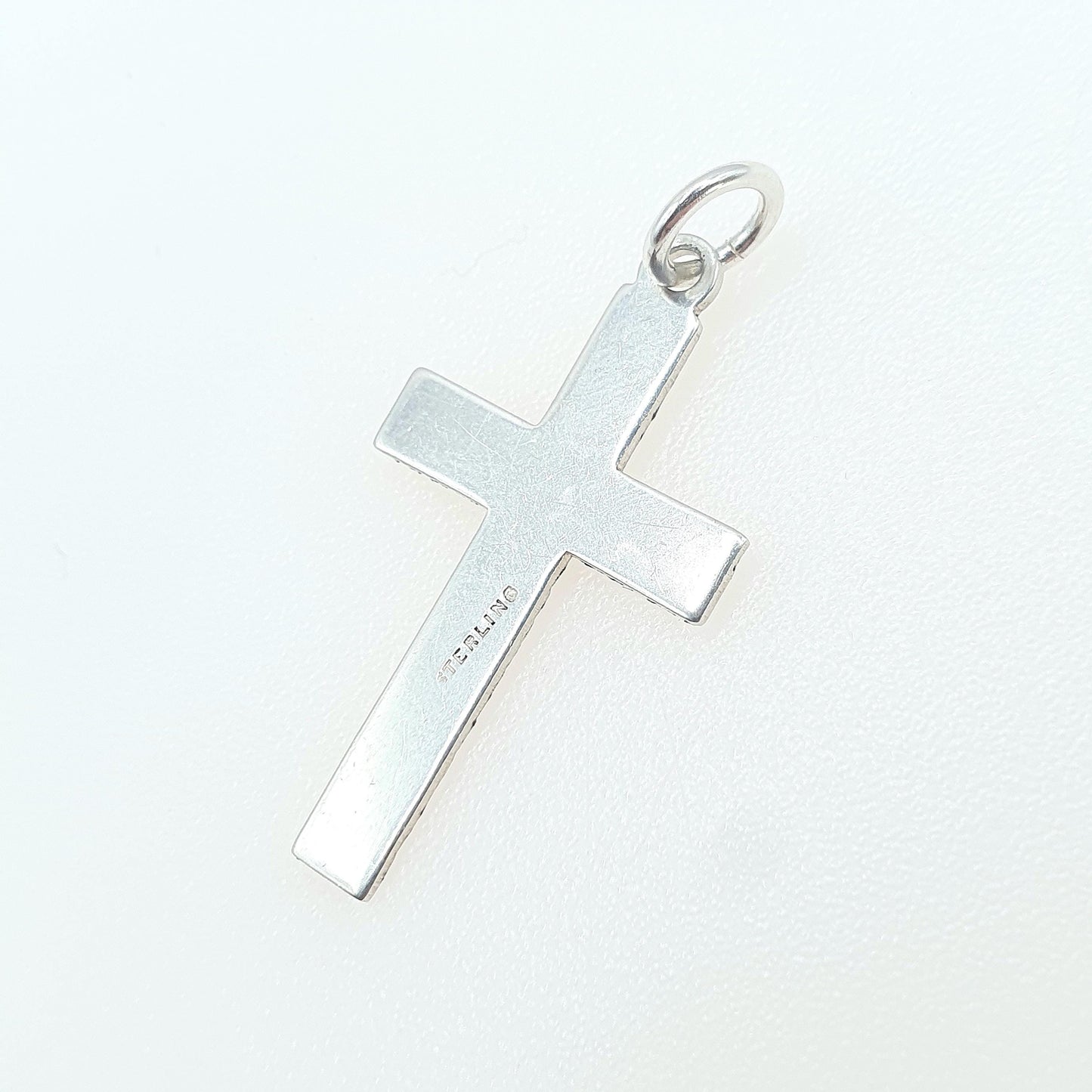 Antique Sterling Silver Cross Crucifix Pendant Necklace Engraved Front Cruciform Christian Mens Womens Jewelry Jewellery