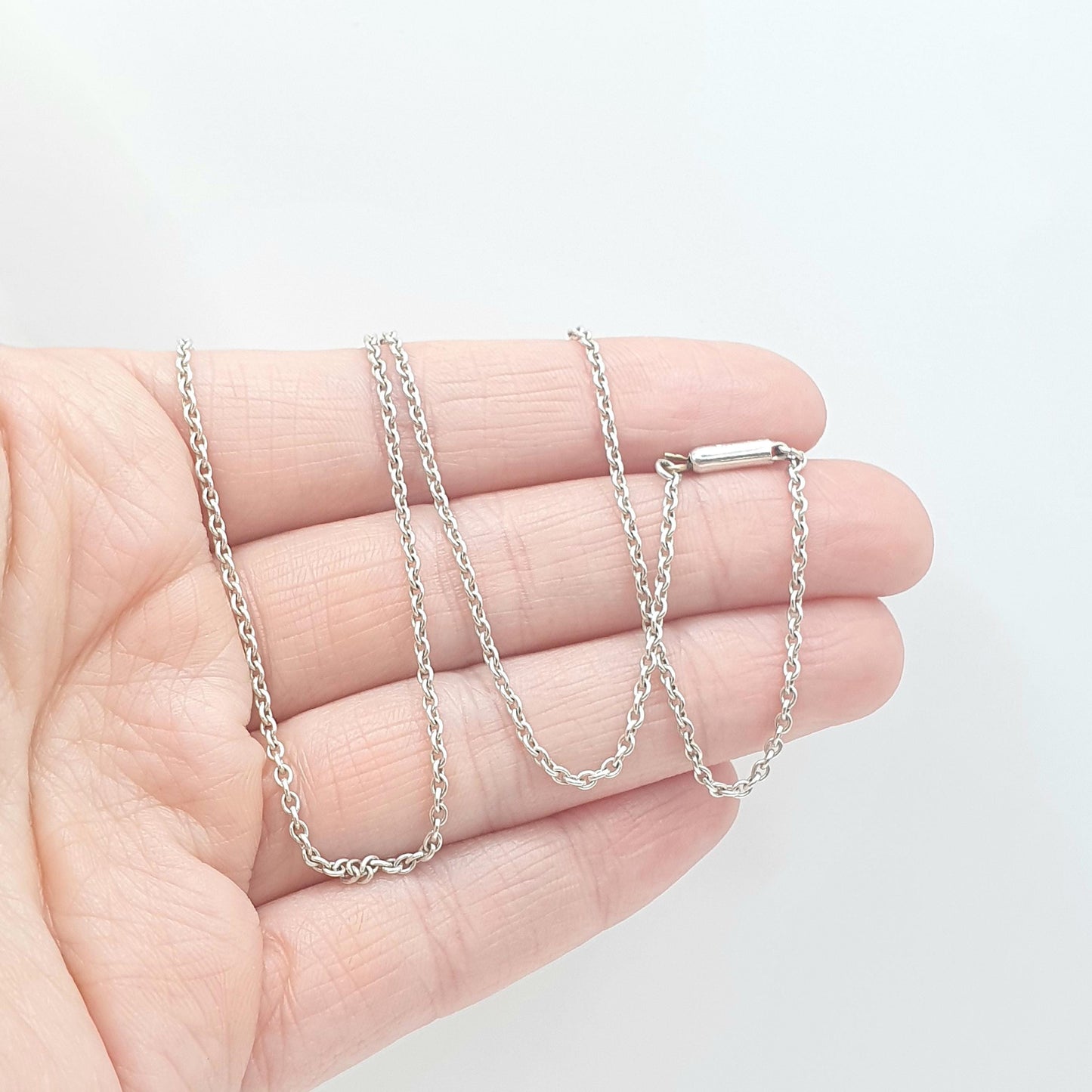 Antique Solid Silver Cable Link Chain Necklace Barrel Clasp Oval Trace Links Womens Vintage Retro Jewelry Jewellery Unisex 42cm 3.26g