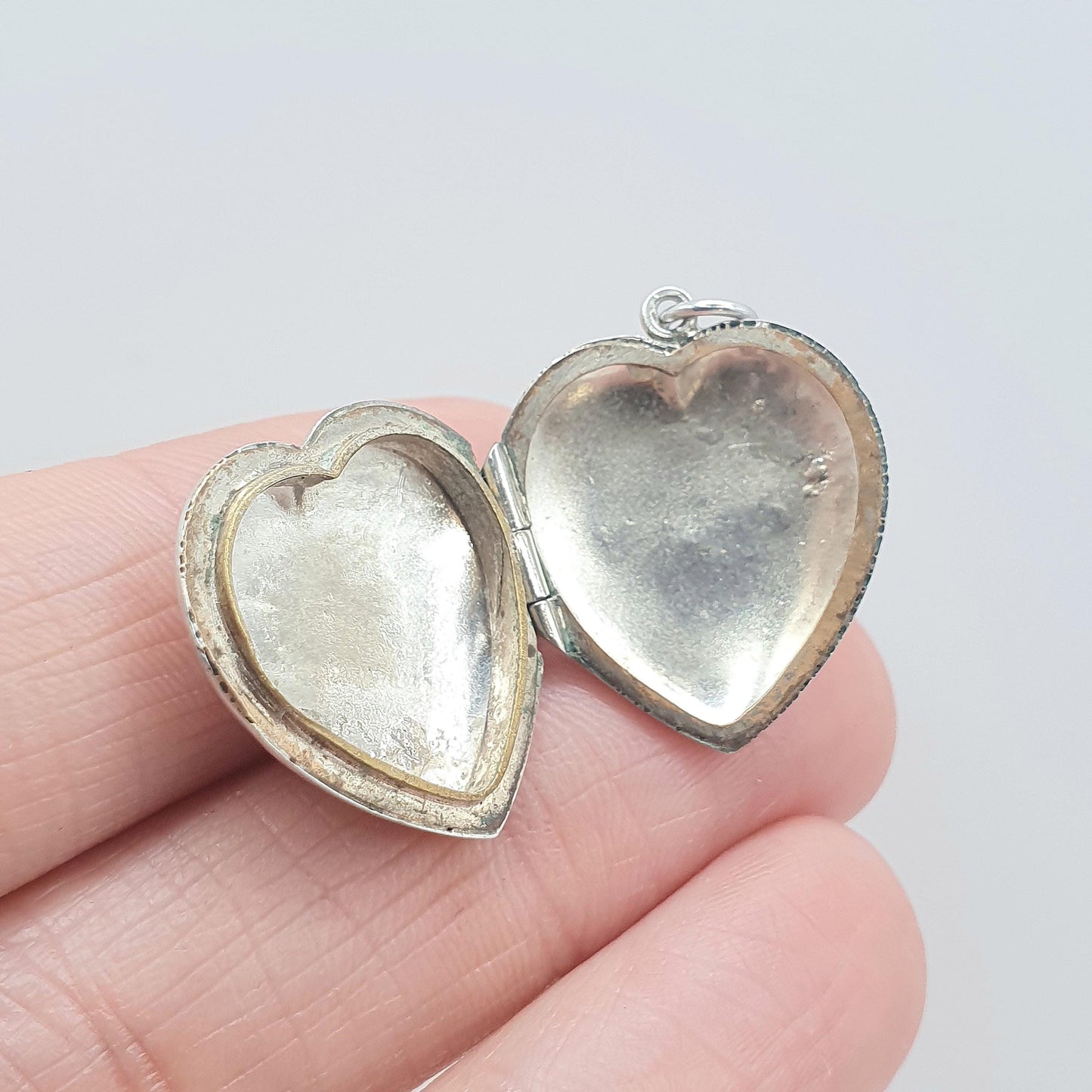 Antique Art Deco Solid Silver Heart Locket Pendant Necklace Back and Front Photo Keepsake Engraved Front Womens Jewelry Vintage Jewellery