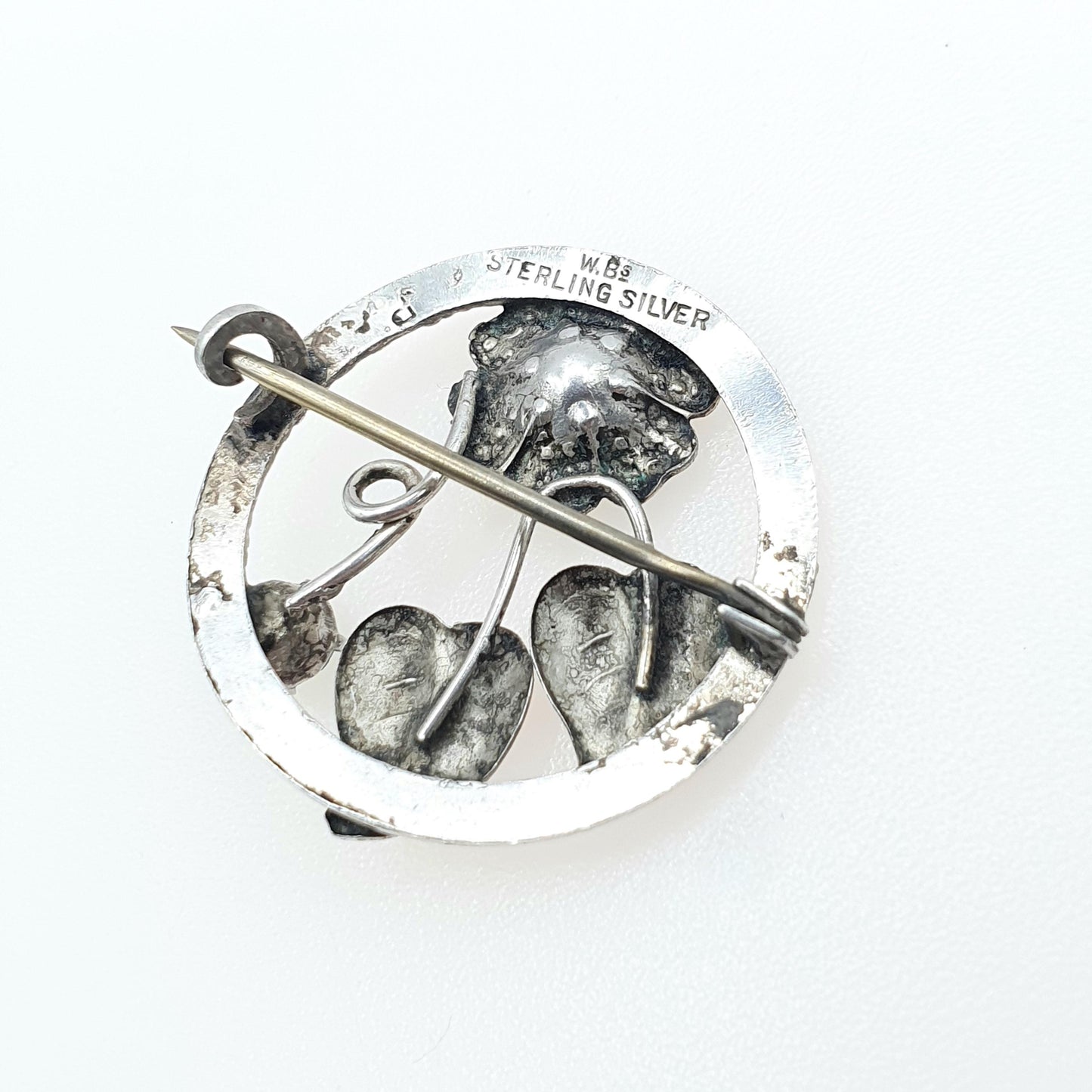 Antique Art Deco Sterling Silver Emerald Paste Flower Brooch Leaf Green Vintage Womens Unisex Mens Jewelry Jewellery