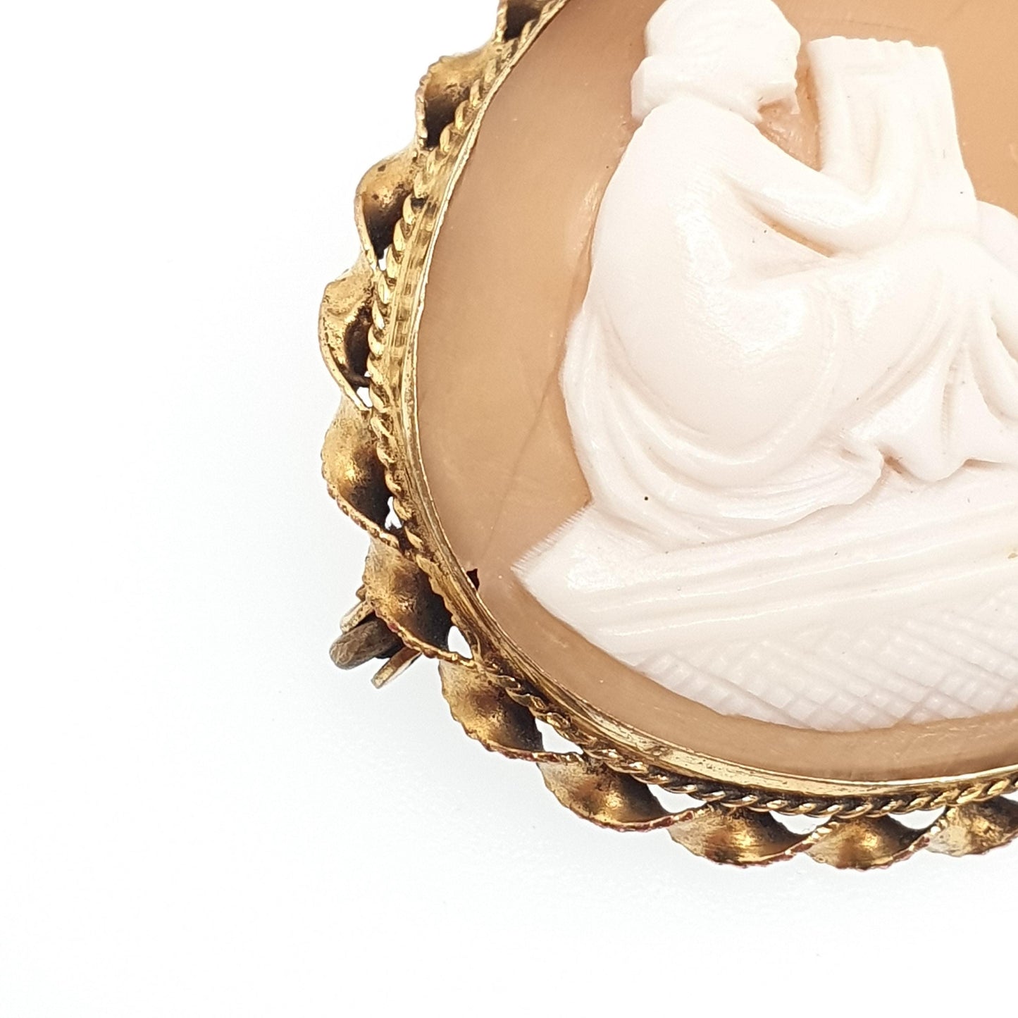Antique Lyre Cameo Brooch Roman Column Gold Gilt Hand Carved Genuine Shell Jewelry 1920s Art Deco Jewellery Vintage