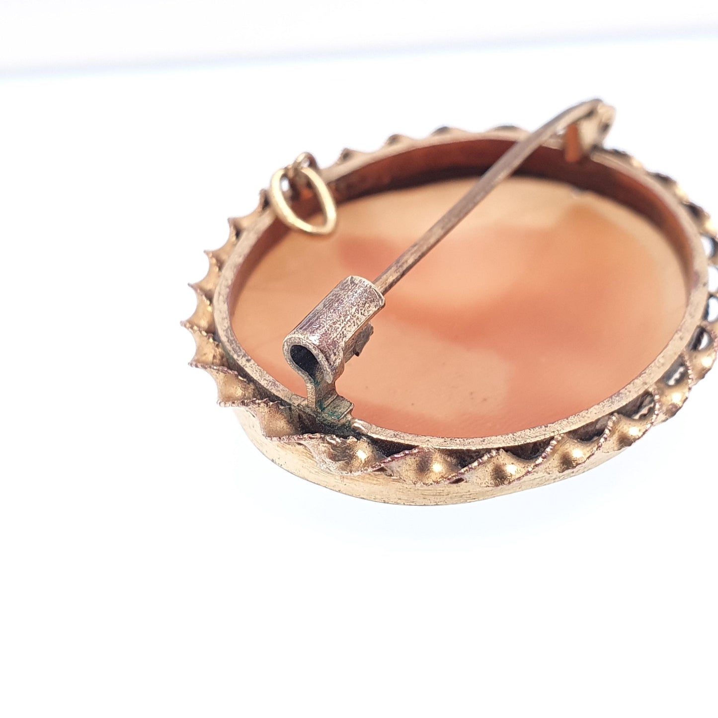 Antique Lyre Cameo Brooch Roman Column Gold Gilt Hand Carved Genuine Shell Jewelry 1920s Art Deco Jewellery Vintage