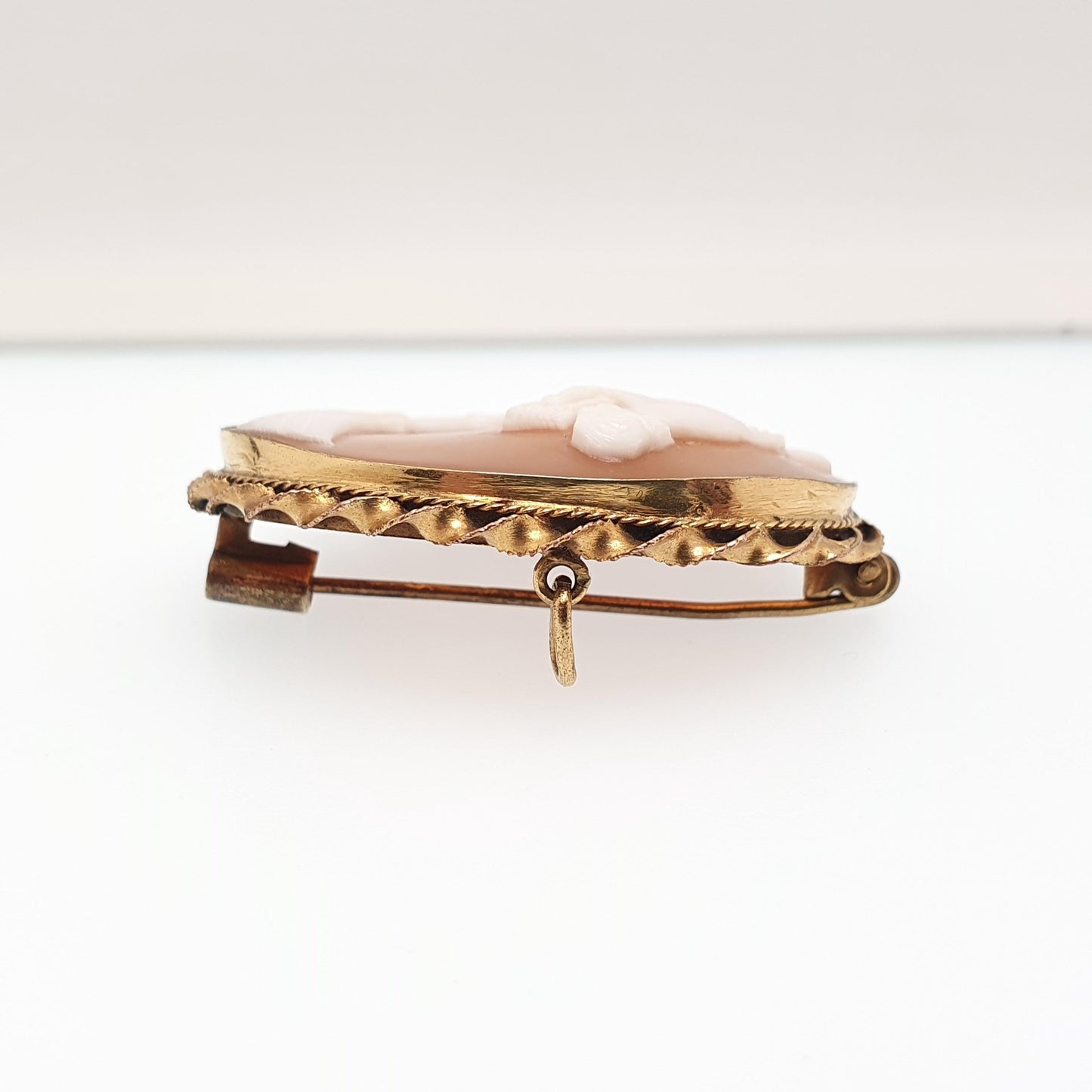 Antique Lyre Cameo Brooch Roman Column Gold Gilt Hand Carved Genuine Shell Jewelry 1920s Art Deco Jewellery Vintage