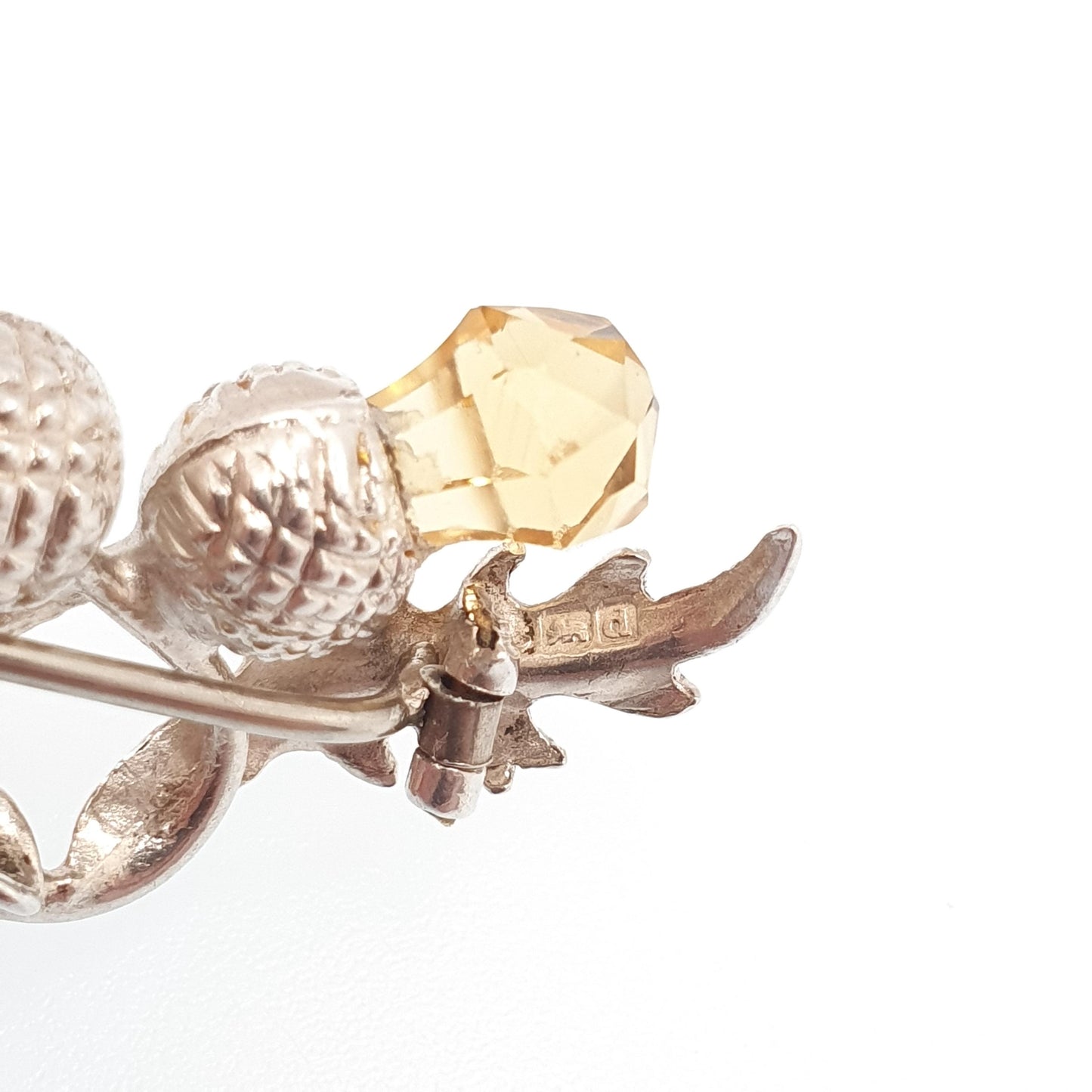 Antique Sterling Silver Citrine & Amethyst Thistle Brooch Genuine Gemstones Quartz Scottish 1903 Hallmark Vintage Jewelry Jewellery