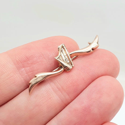 Antique 9ct Gold Harp Brooch Victorian Solid 375 9k 9kt Harmony Balance Vintage Jewelry Womens Jewellery