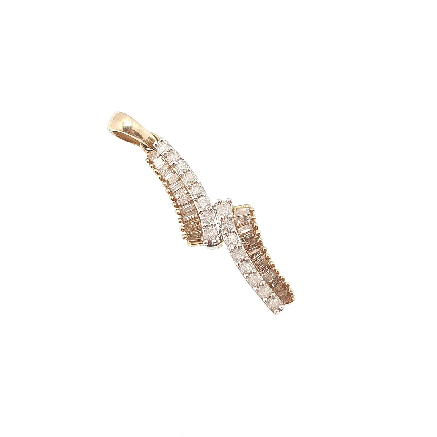 Modernist 9ct Gold Diamond Pendant Baguette & Brilliant Cut Genuine Natural Diamond Necklace Solid 375 9k Jewelry Jewellery