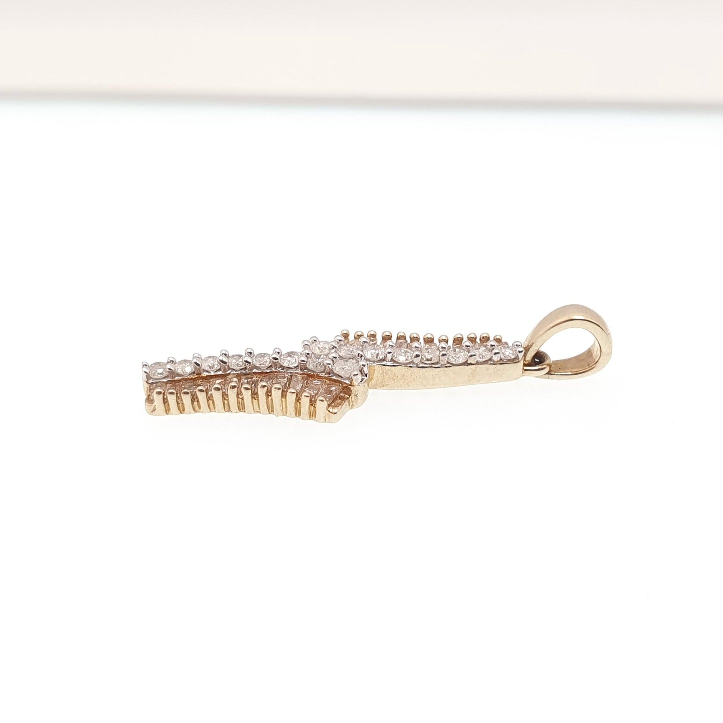 Modernist 9ct Gold Diamond Pendant Baguette & Brilliant Cut Genuine Natural Diamond Necklace Solid 375 9k Jewelry Jewellery