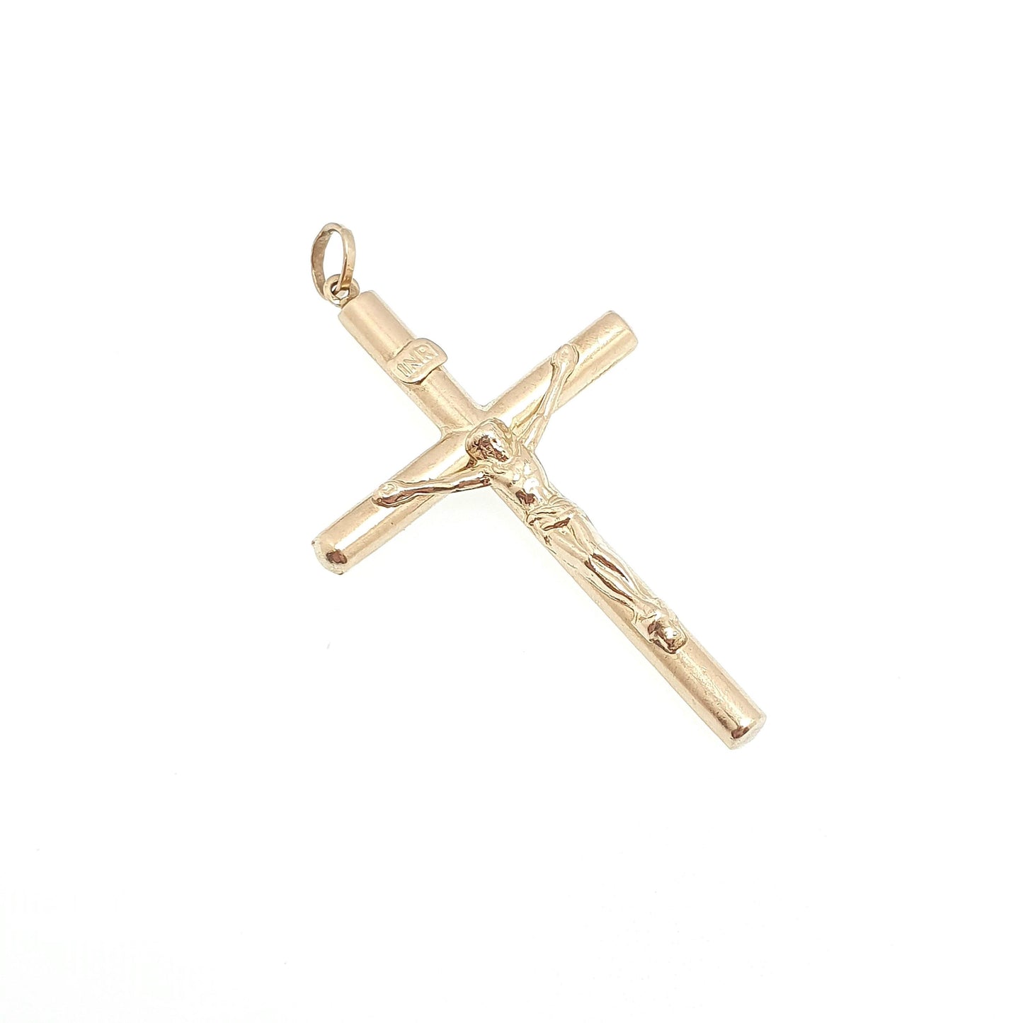 Vintage 9k 9ct Gold Large On The Cross Crucifix Necklace Pendant Large Big INRI Solid 375 Christian Religious Mens Womens Jewelry Jewellery