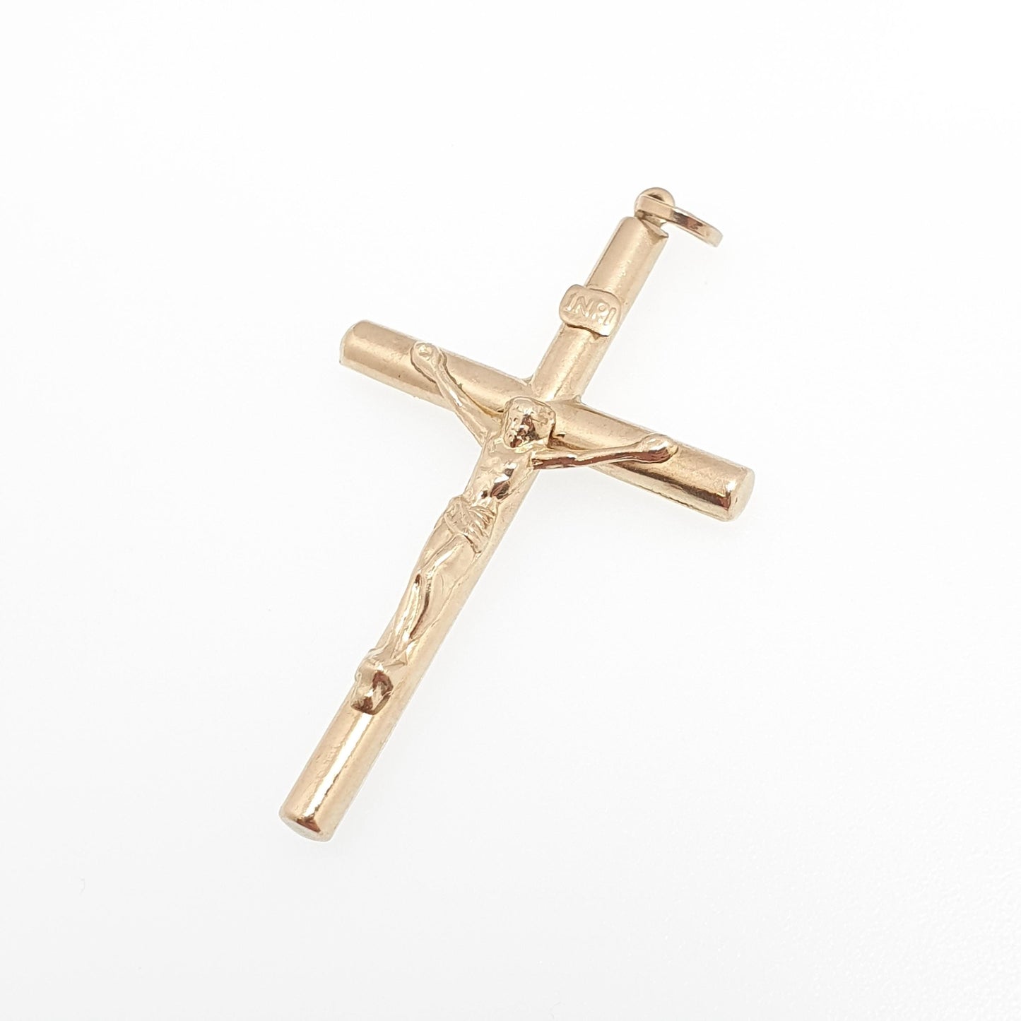 Vintage 9k 9ct Gold Large On The Cross Crucifix Necklace Pendant Large Big INRI Solid 375 Christian Religious Mens Womens Jewelry Jewellery