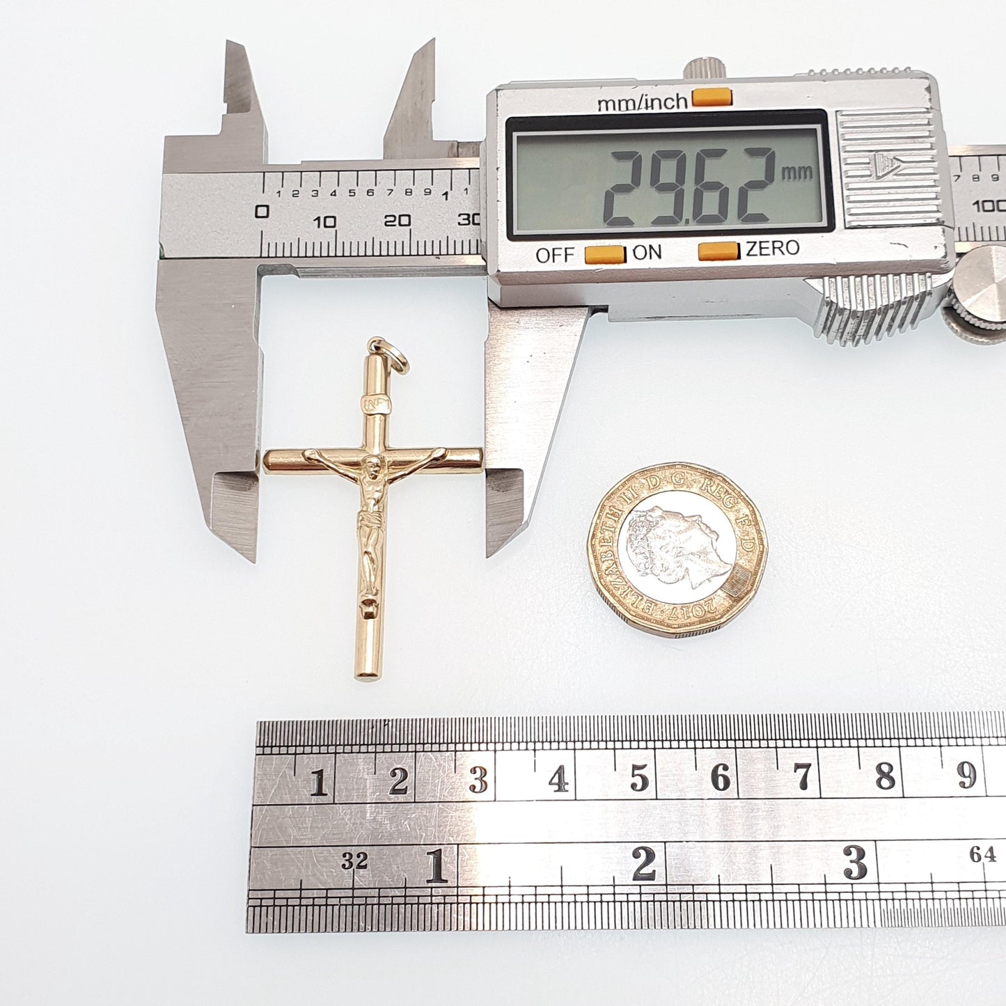 Vintage 9k 9ct Gold Large On The Cross Crucifix Necklace Pendant Large Big INRI Solid 375 Christian Religious Mens Womens Jewelry Jewellery