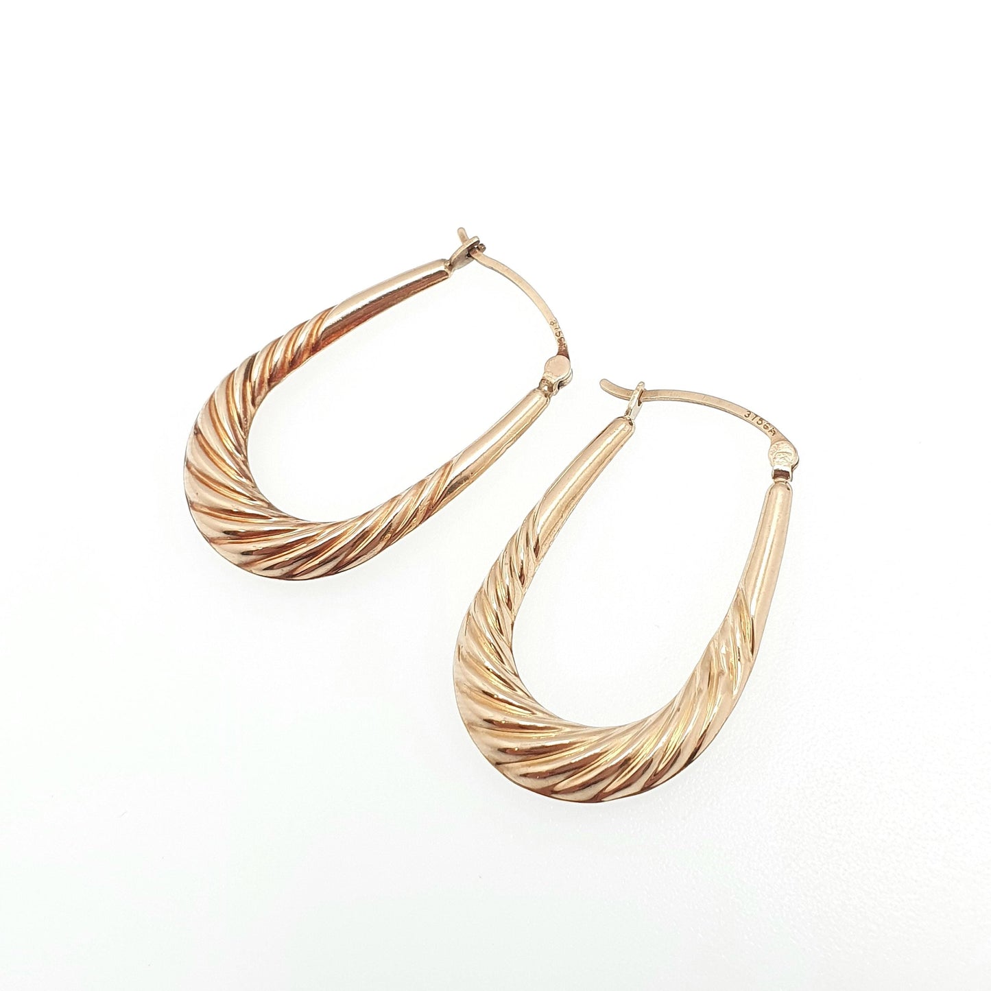 Vintage 9ct 9k Gold Hoop Earrings Large Big Gypsy Creole U Shape 1980s 375 9 Carat Dangle Hanging Womens Jewelry Jewellery