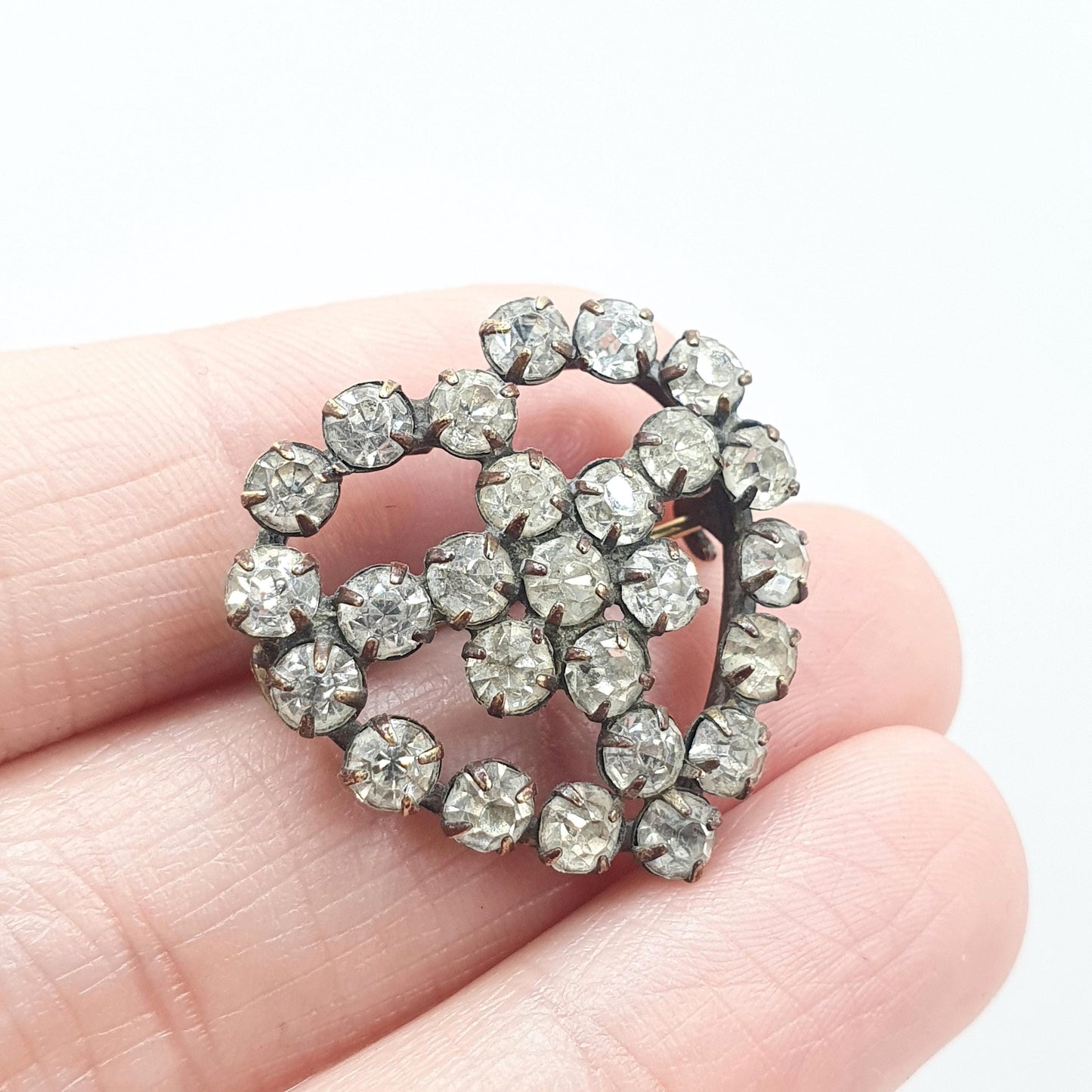Antique Victorian Diamond Paste Heart Brooch Pin Gold Tone Base Metal Gift Love Womens Mens Unisex Jewellery Jewelry