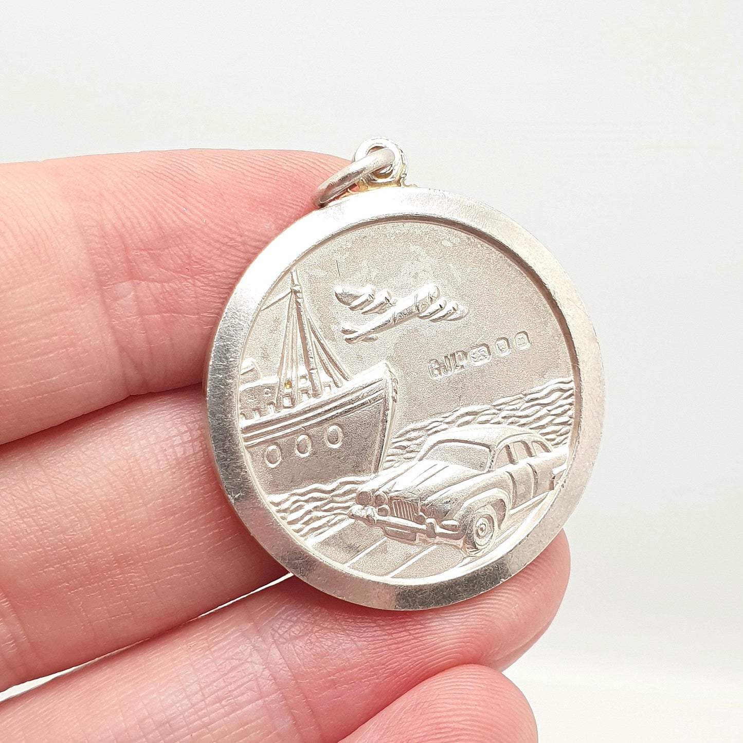 GEORG JENSEN Vintage Sterling Silver St Christopher Pendant "Entrust Thy Safety" Necklace Car Plane Double Sided Large Jewellery Jewelry