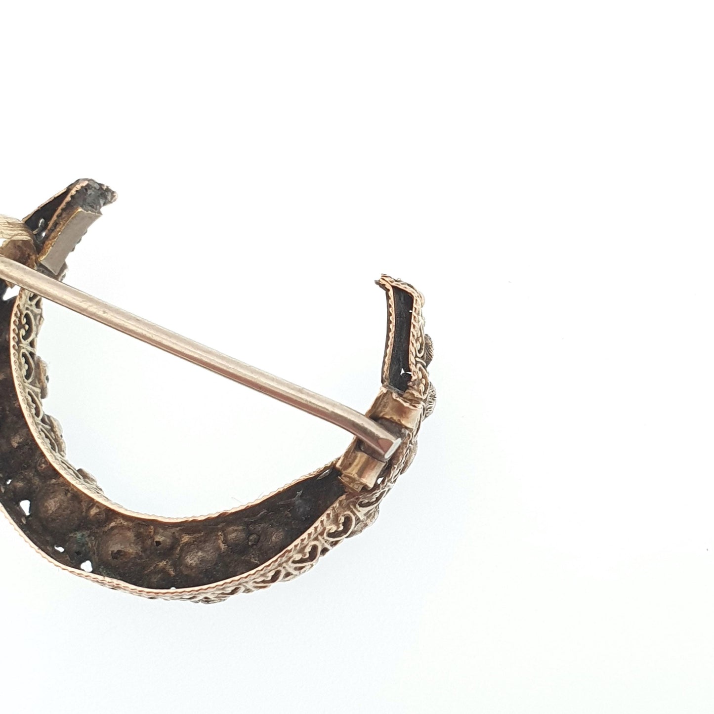 Antique Victorian 9ct 9k Gold Crescent Moon Brooch Garnet & Diamond Tone Paste Solid 375 Celestial Pin Vintage Womens Jewelry Jewellery