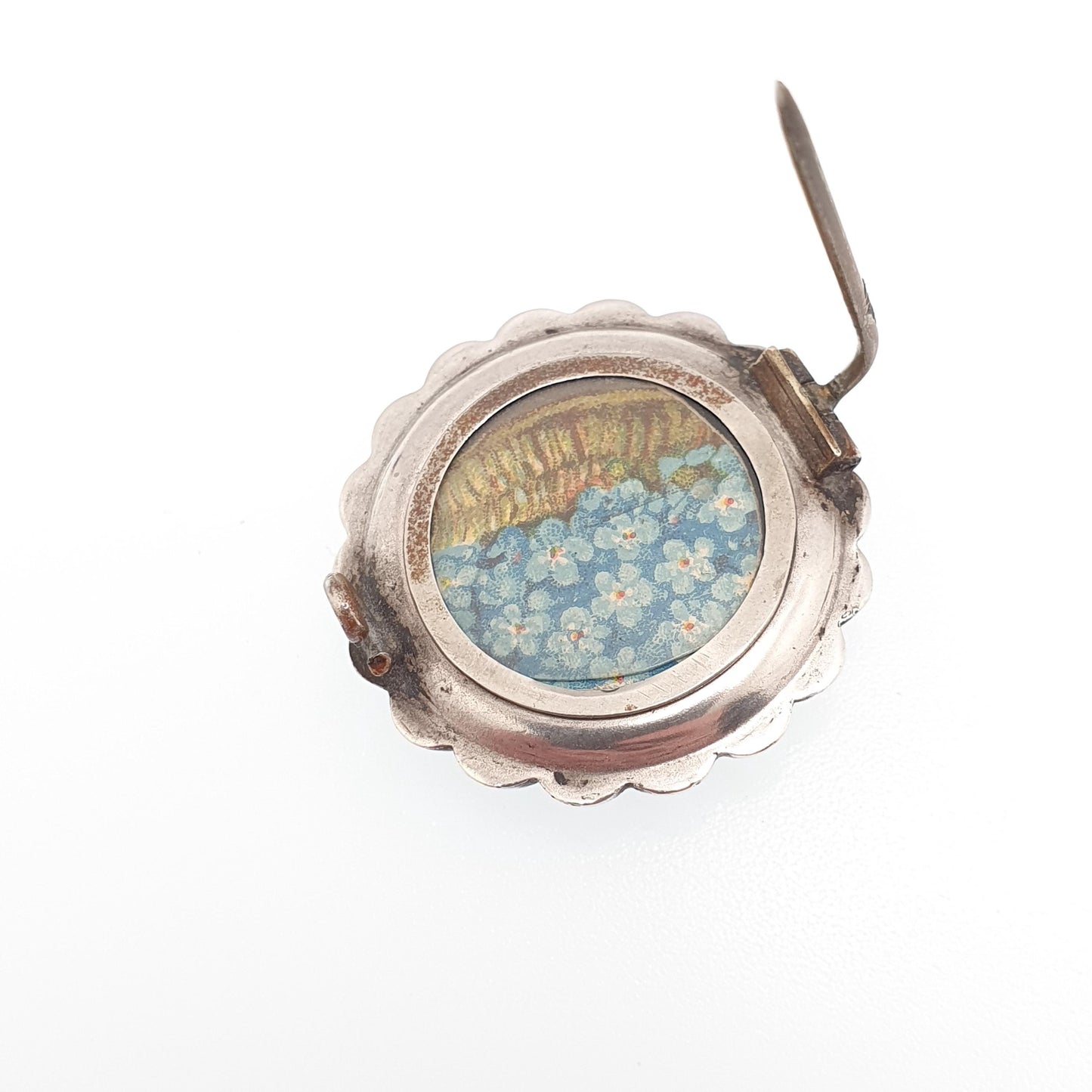 Antique Victorian Solid Silver Mourning Locket Brooch Star Celestial Pin Opening Rear Picture 1800s Womens Jewelry Jewellery