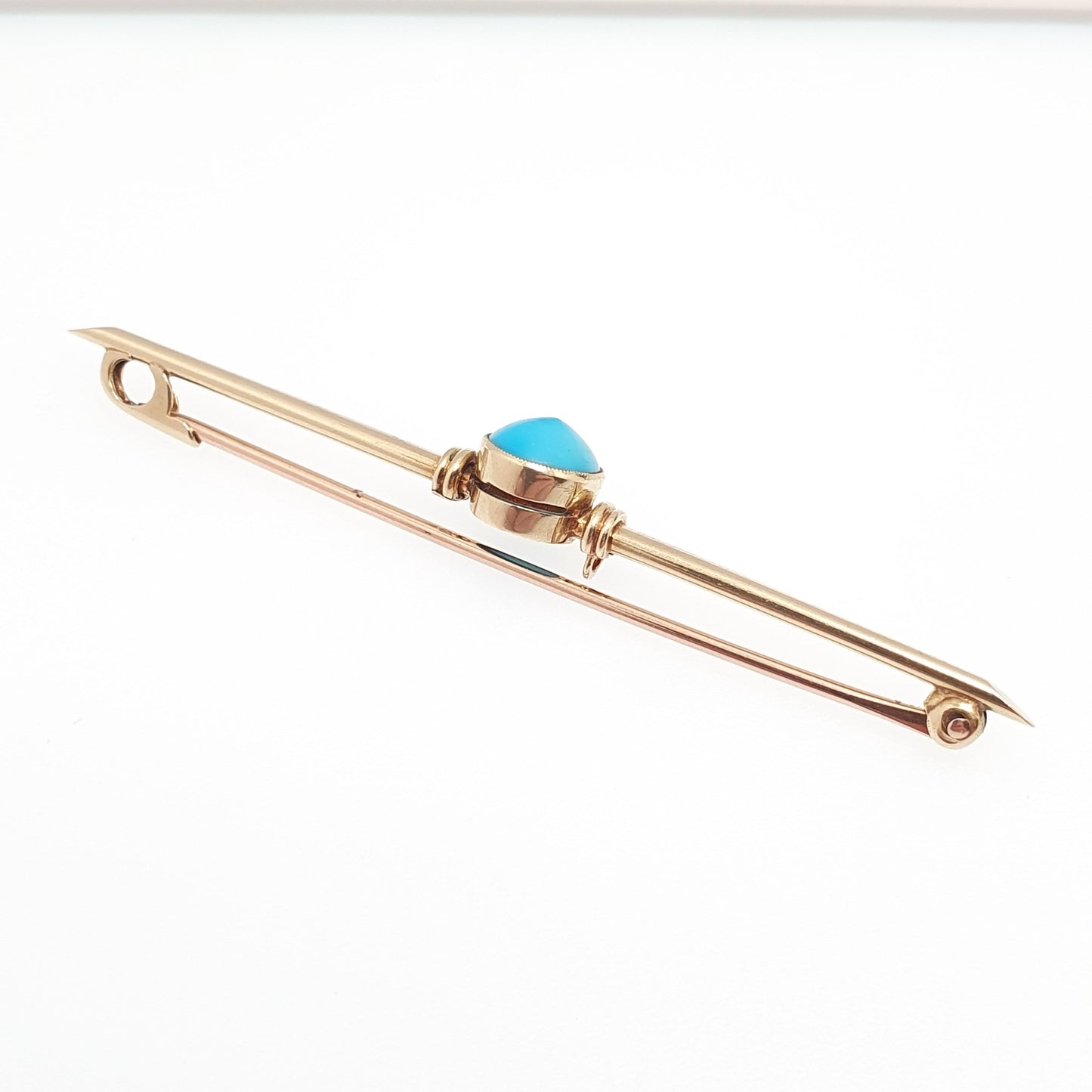 Antique Victorian 15ct Gold Natural Turquoise Brooch Solid 15 Carat 625 Sweetheart Cyan Gemstone Vintage Womens Jewelry Jewellery