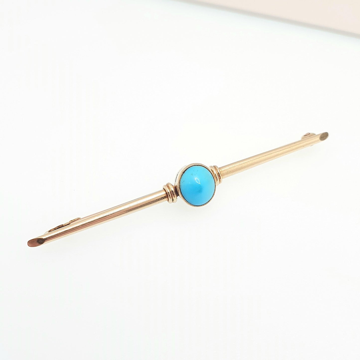 Antique Victorian 15ct Gold Natural Turquoise Brooch Solid 15 Carat 625 Sweetheart Cyan Gemstone Vintage Womens Jewelry Jewellery