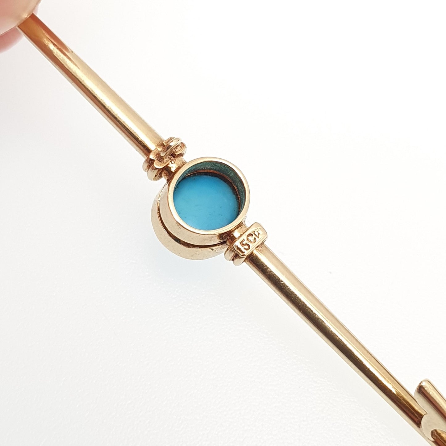 Antique Victorian 15ct Gold Natural Turquoise Brooch Solid 15 Carat 625 Sweetheart Cyan Gemstone Vintage Womens Jewelry Jewellery