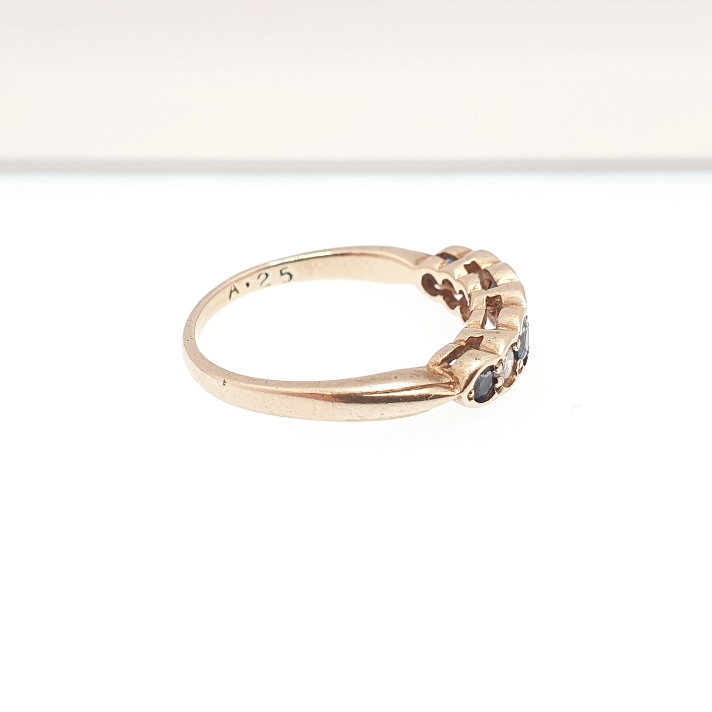Vintage 9k Gold Diamond & Sapphire Ring 0.25Ct Diamonds Solid 9ct 375 Hallmark Genuine Gemstone Womens Jewelry Jewellery