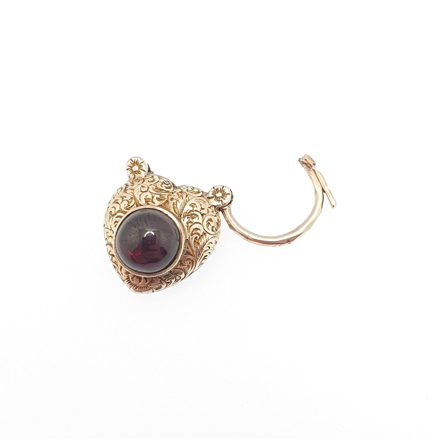 Antique Victorian 9ct Gold Garnet Padlock Clasp Hear Lock Charm Mourning Locket Engraved Necklace Lock Pendant Solid 9k 9kt Vintage