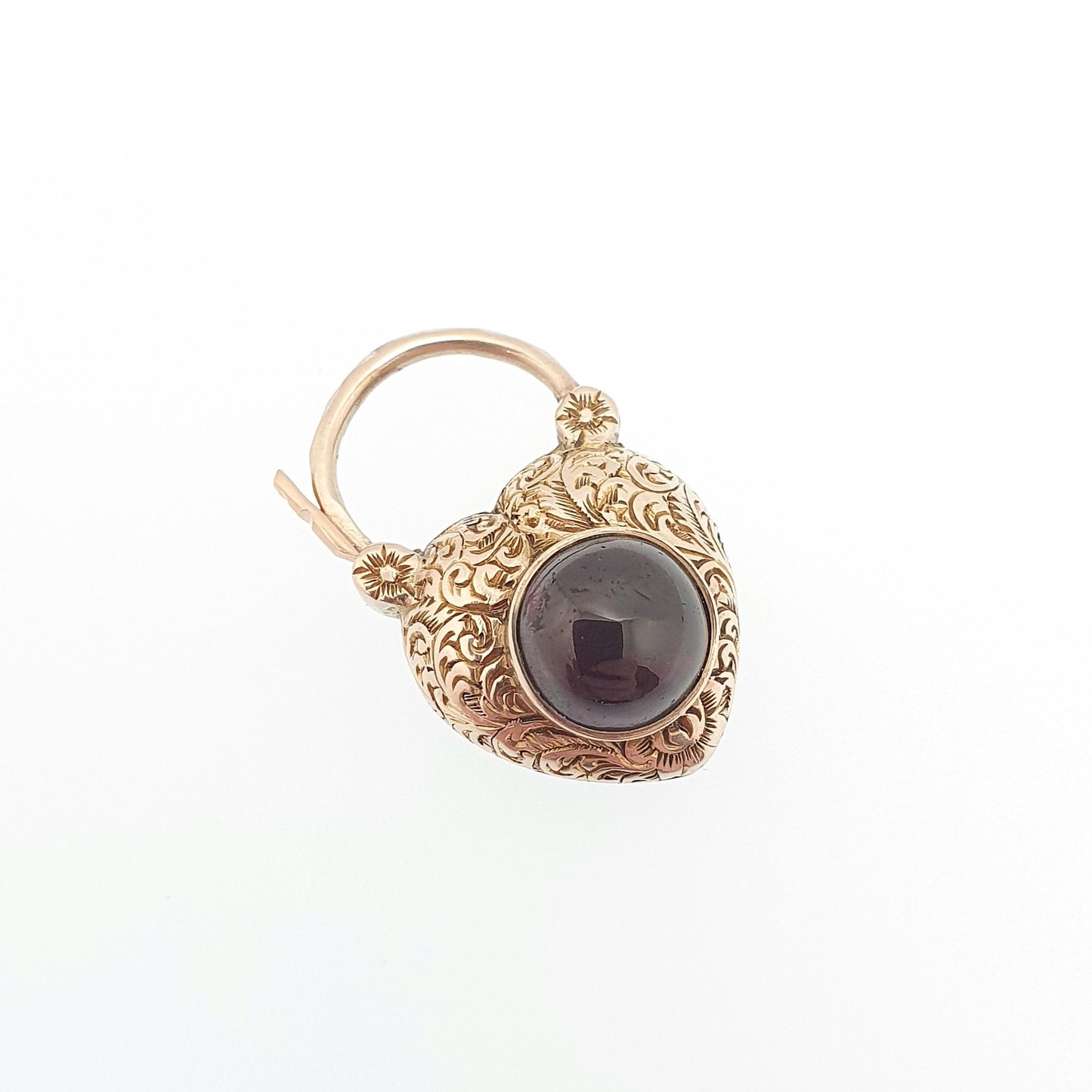 Antique Victorian 9ct Gold Garnet Padlock Clasp Hear Lock Charm Mourning Locket Engraved Necklace Lock Pendant Solid 9k 9kt Vintage
