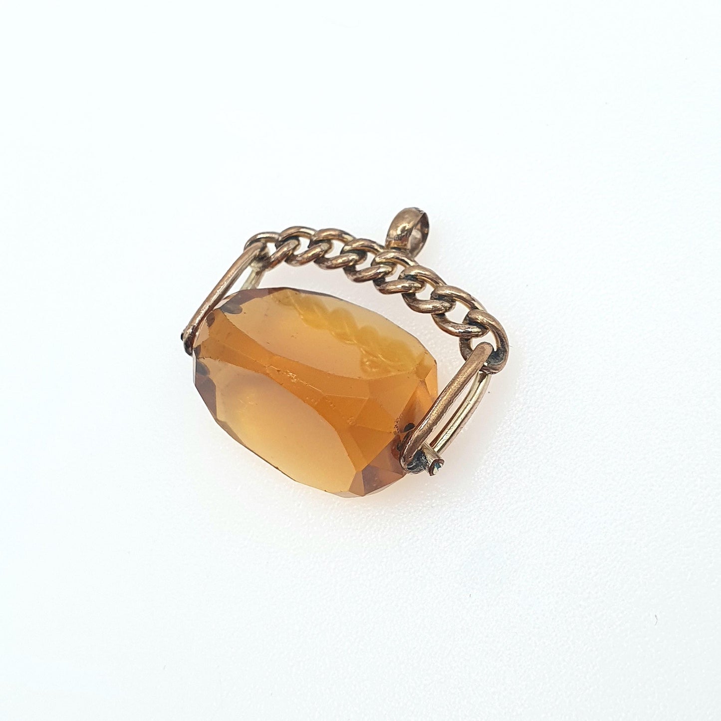 Antique Victorian Rose Rolled Gold Citrine Paste Spinner Fob Pendant Gold Filled Orange Glass 1800s Vintage Mens Womens Jewellery Jewelry