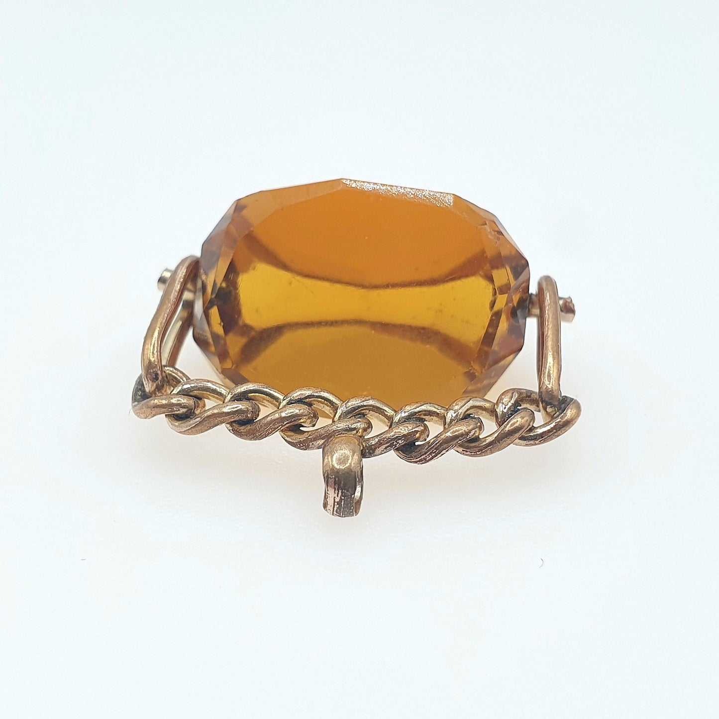 Antique Victorian Rose Rolled Gold Citrine Paste Spinner Fob Pendant Gold Filled Orange Glass 1800s Vintage Mens Womens Jewellery Jewelry