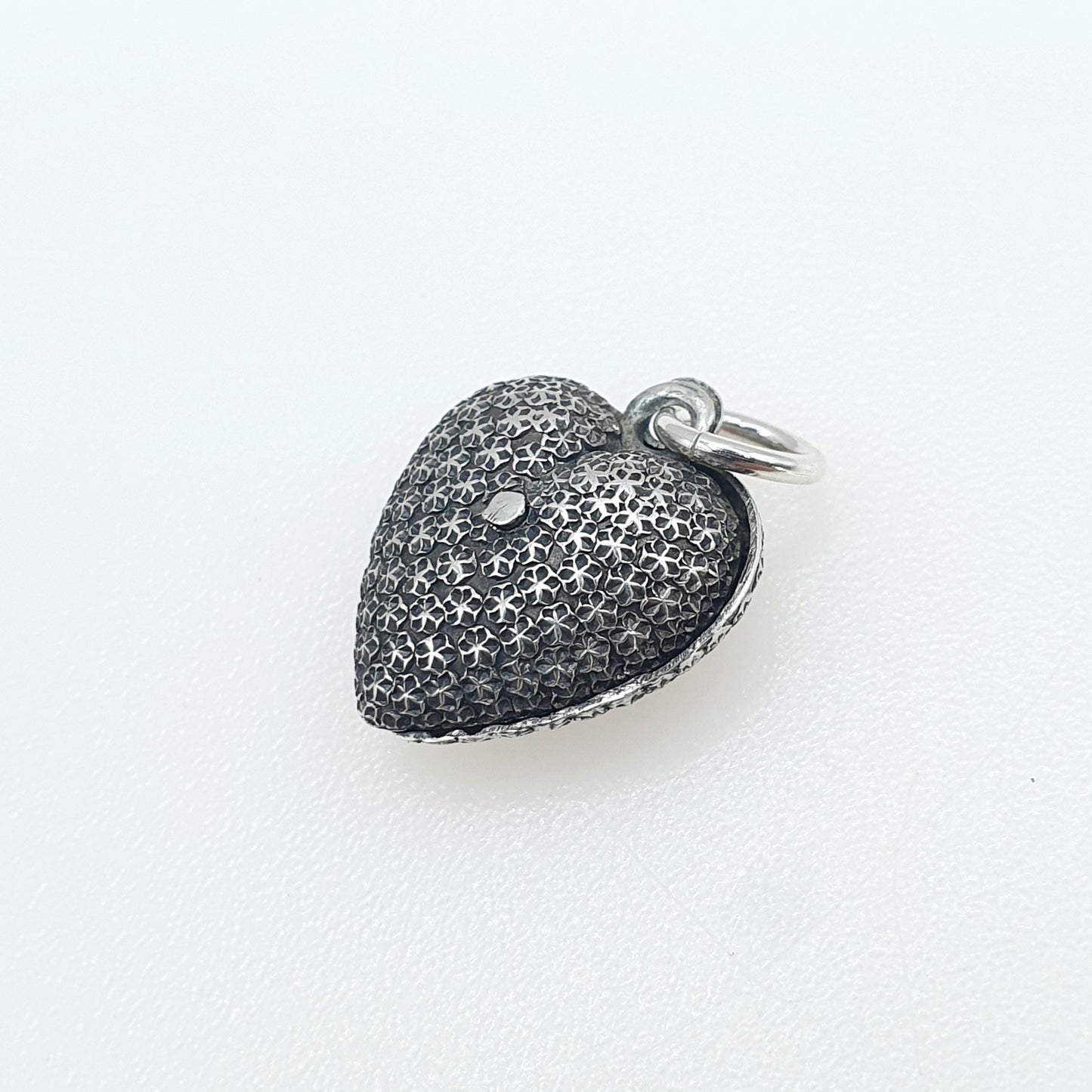 Antique Victorian Solid Silver Puffer Heart Charm Pendant Pastry Cutter Effect Charles Horner Style Womens Jewelry Vintage Jewellery