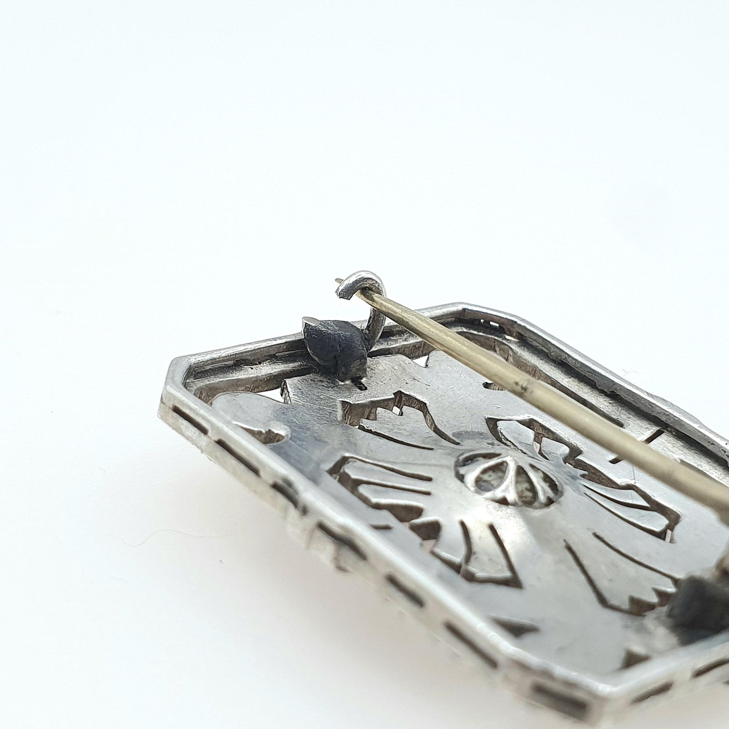 Antique Art Deco Solid Silver Garnet Marcasite Brooch 1920s Large Rectangular Geometric Red Gemstone Womens Jewelry Jewellery