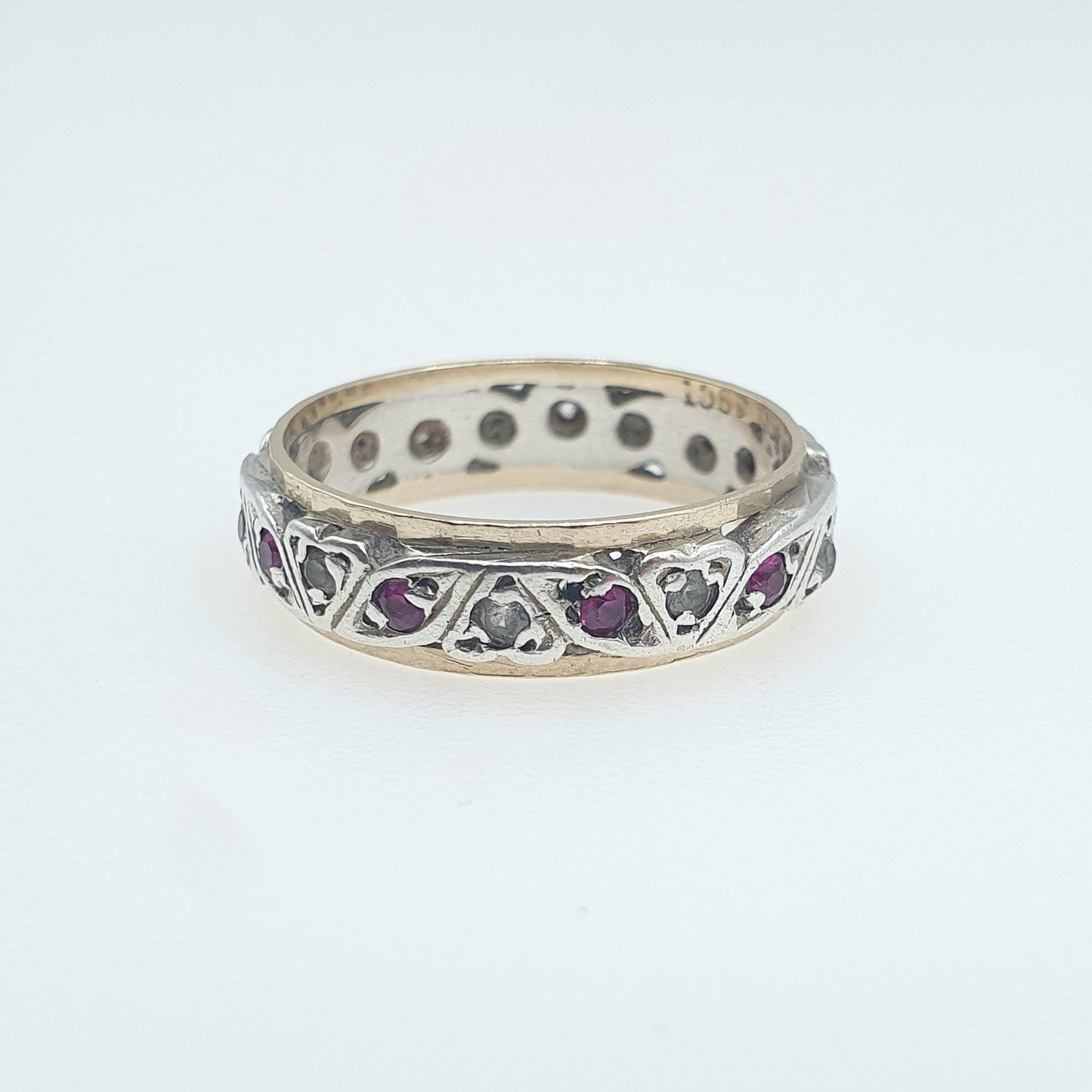 Antique Art Deco 9ct Gold & Solid Silver Ruby Eternity Ring White Spinel Gift Womens Jewellery Jewelry UK J.5 US 5