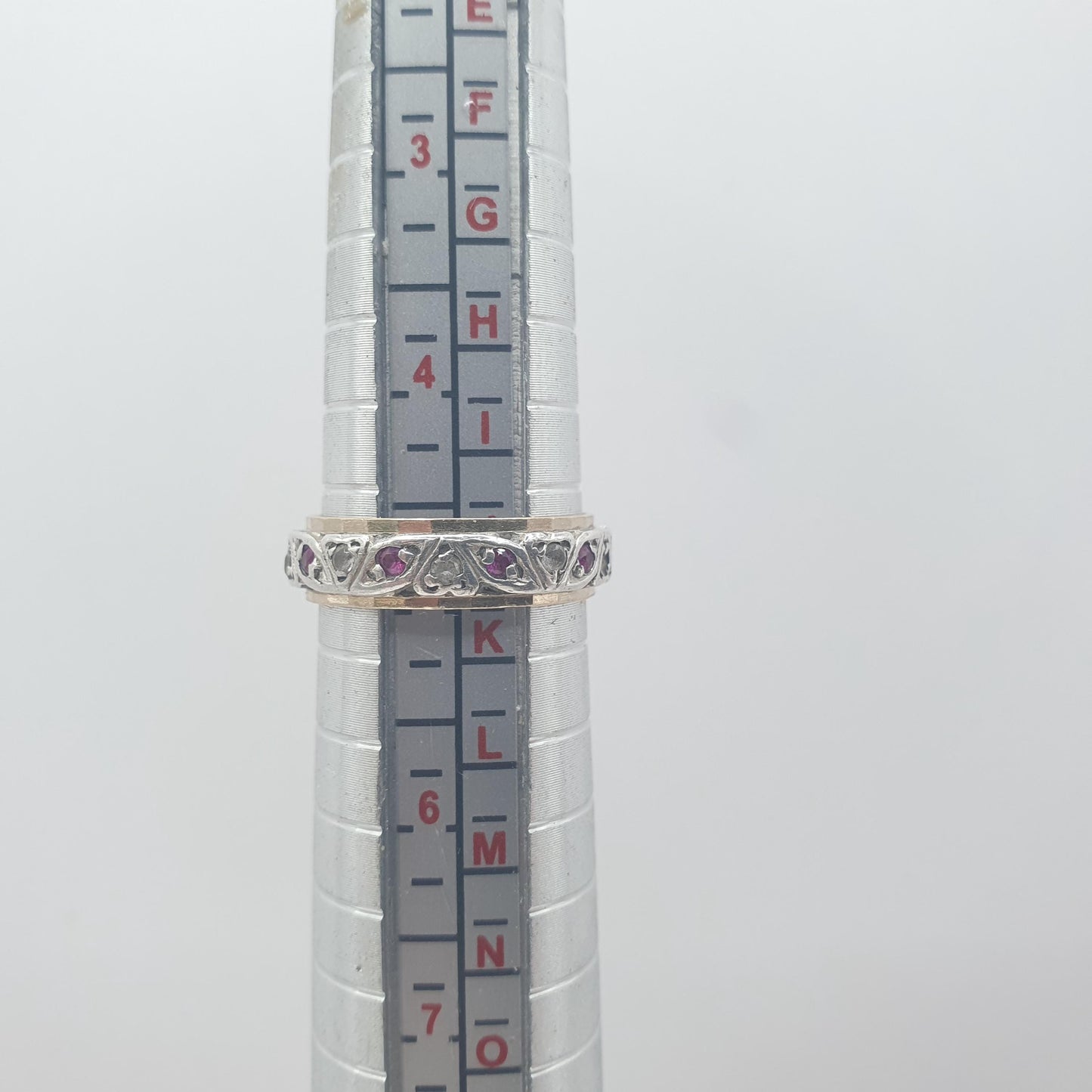 Antique Art Deco 9ct Gold & Solid Silver Ruby Eternity Ring White Spinel Gift Womens Jewellery Jewelry UK J.5 US 5