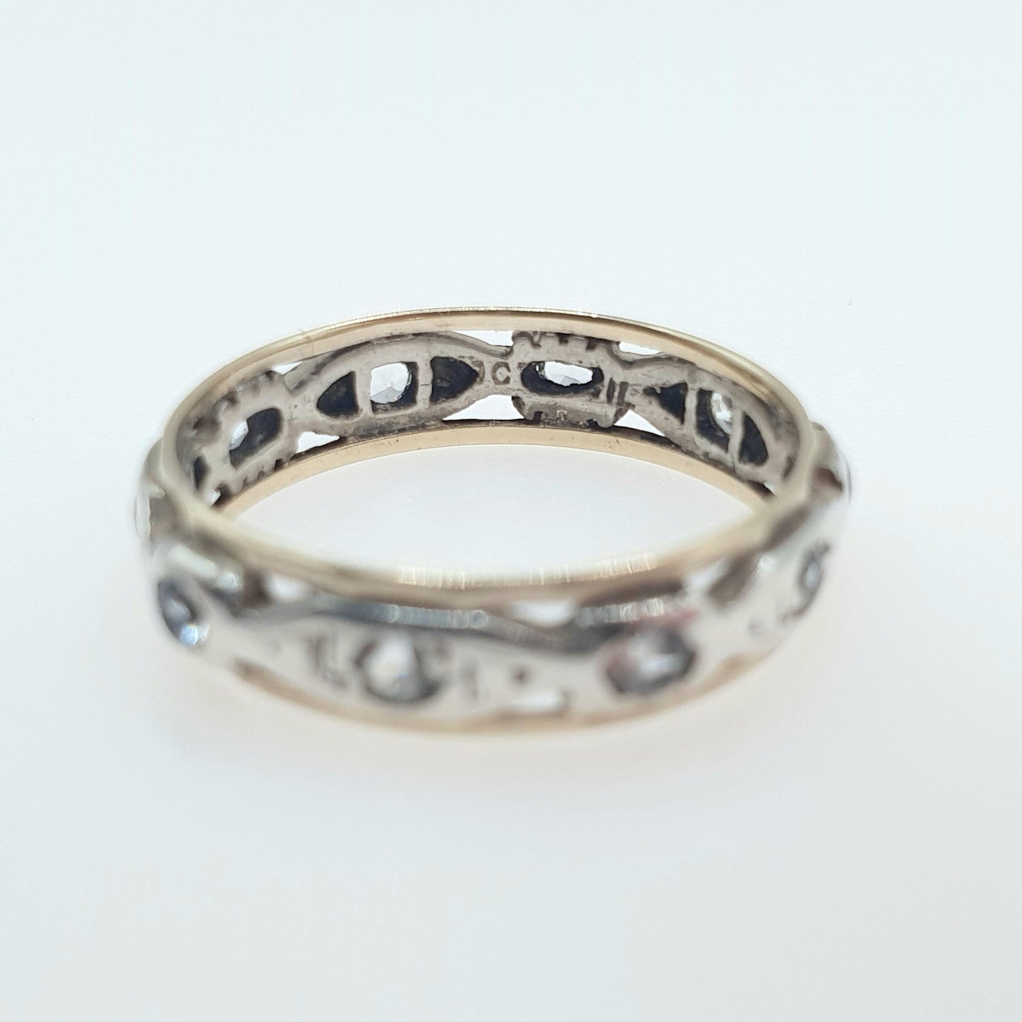 Antique Art Deco 9ct Gold & Solid Silver Eternity Ring White Spinel Womens Jewelry Jewellery UK K.5 US 5.5
