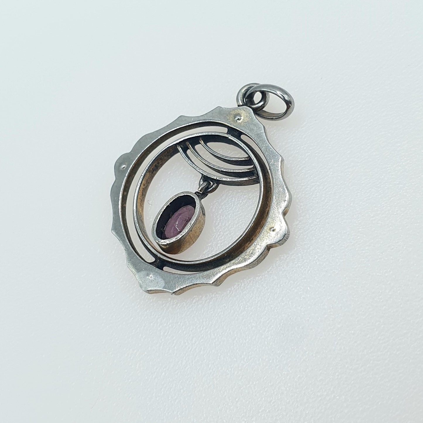 Antique Amethyst & Diamond Paste Edwardian Pendant Silver Tone Base Metal Openwork Pastes Vintage Womens Jewellery Jewelry