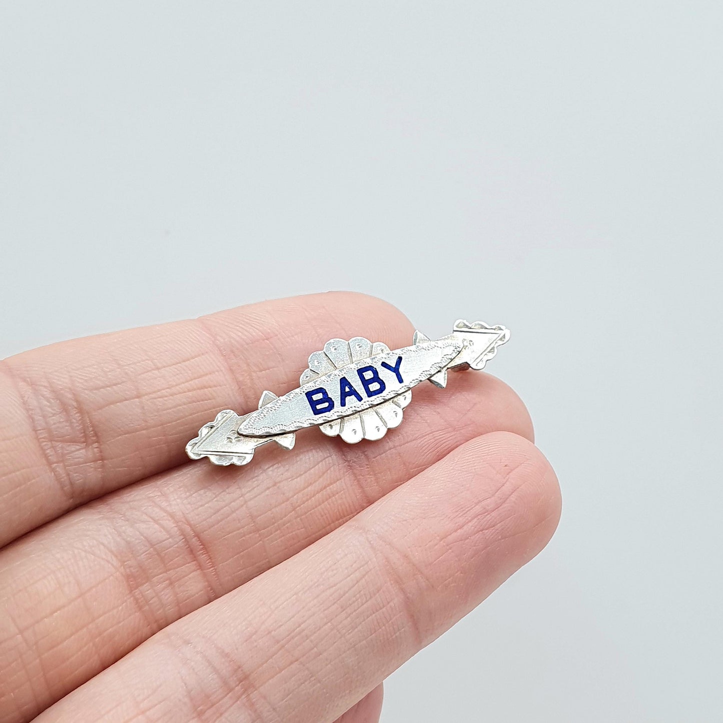 Antique Sterling Silver BABY Brooch Enamel Sweetheart 1901 Hallmark Newborn Pregnant Gift Babies Boy Vintage Womens Jewelry Jewellery
